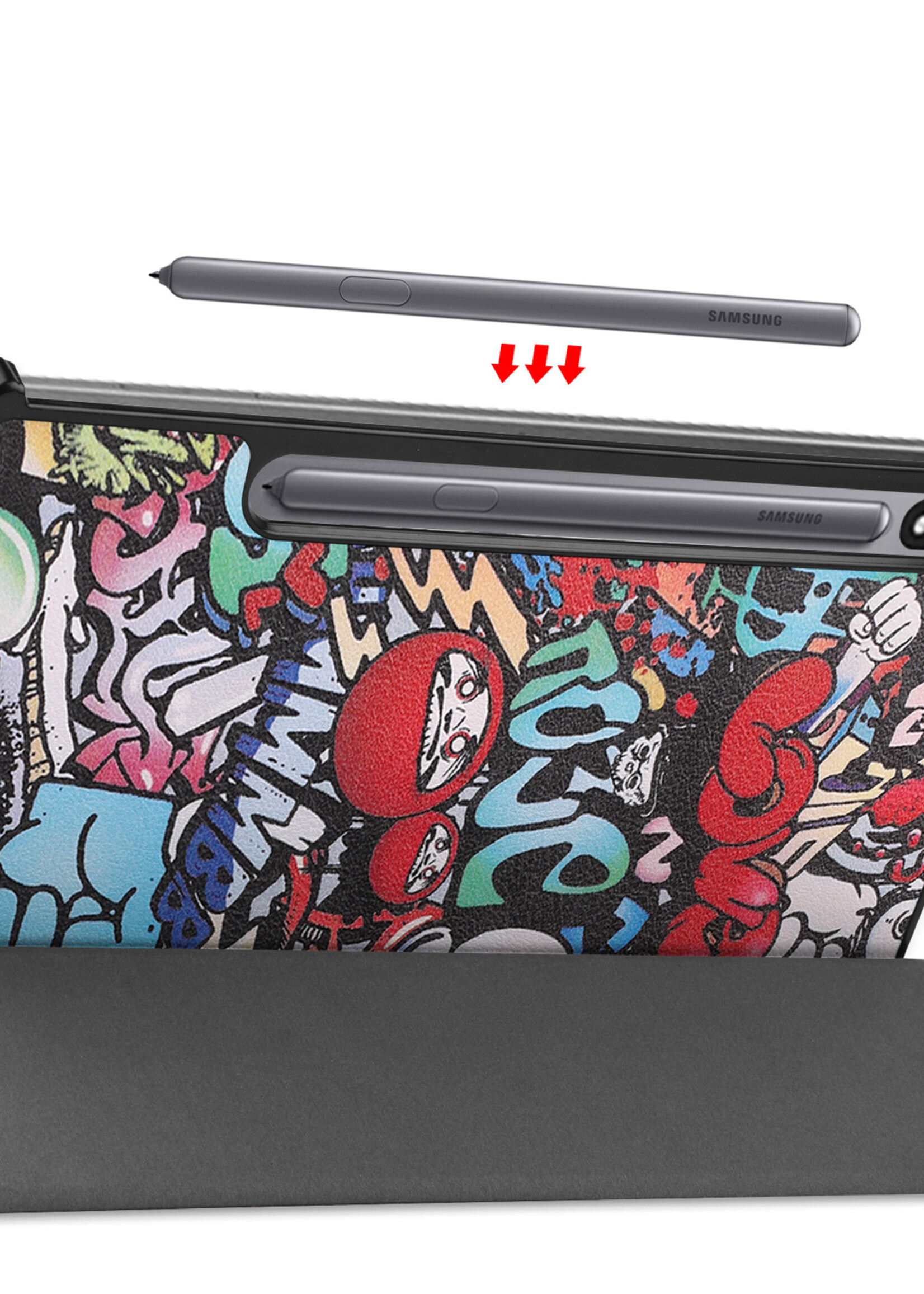 BTH Hoes Geschikt voor Samsung Galaxy Tab S8 Ultra Hoes Book Case Hoesje Trifold Cover Met Screenprotector - Hoesje Geschikt voor Samsung Tab S8 Ultra Hoesje Bookcase - Graffity