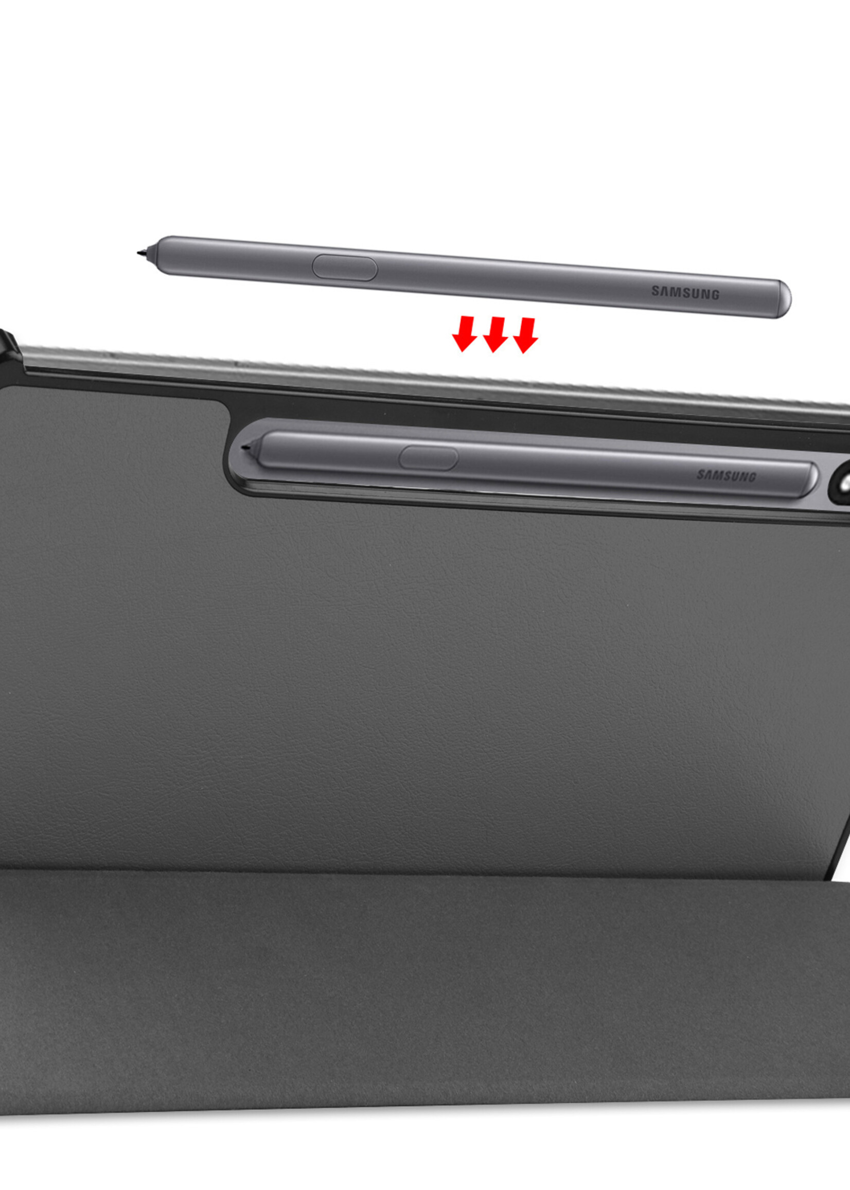 BTH Hoes Geschikt voor Samsung Galaxy Tab S8 Ultra Hoes Book Case Hoesje Trifold Cover Met Screenprotector - Hoesje Geschikt voor Samsung Tab S8 Ultra Hoesje Bookcase - Grijs