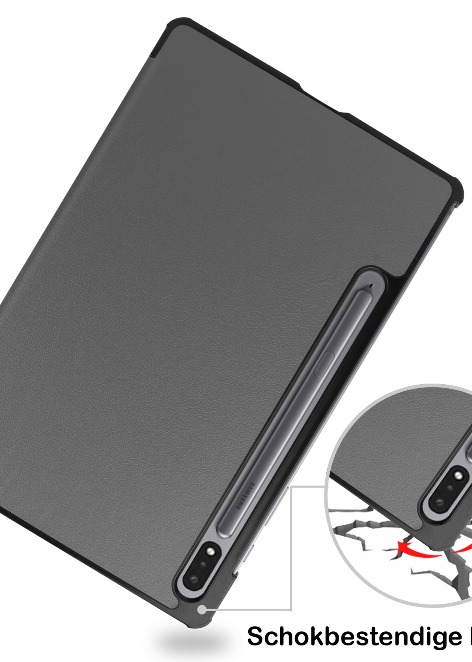 BTH Hoes Geschikt voor Samsung Galaxy Tab S8 Ultra Hoes Book Case Hoesje Trifold Cover Met Screenprotector - Hoesje Geschikt voor Samsung Tab S8 Ultra Hoesje Bookcase - Grijs