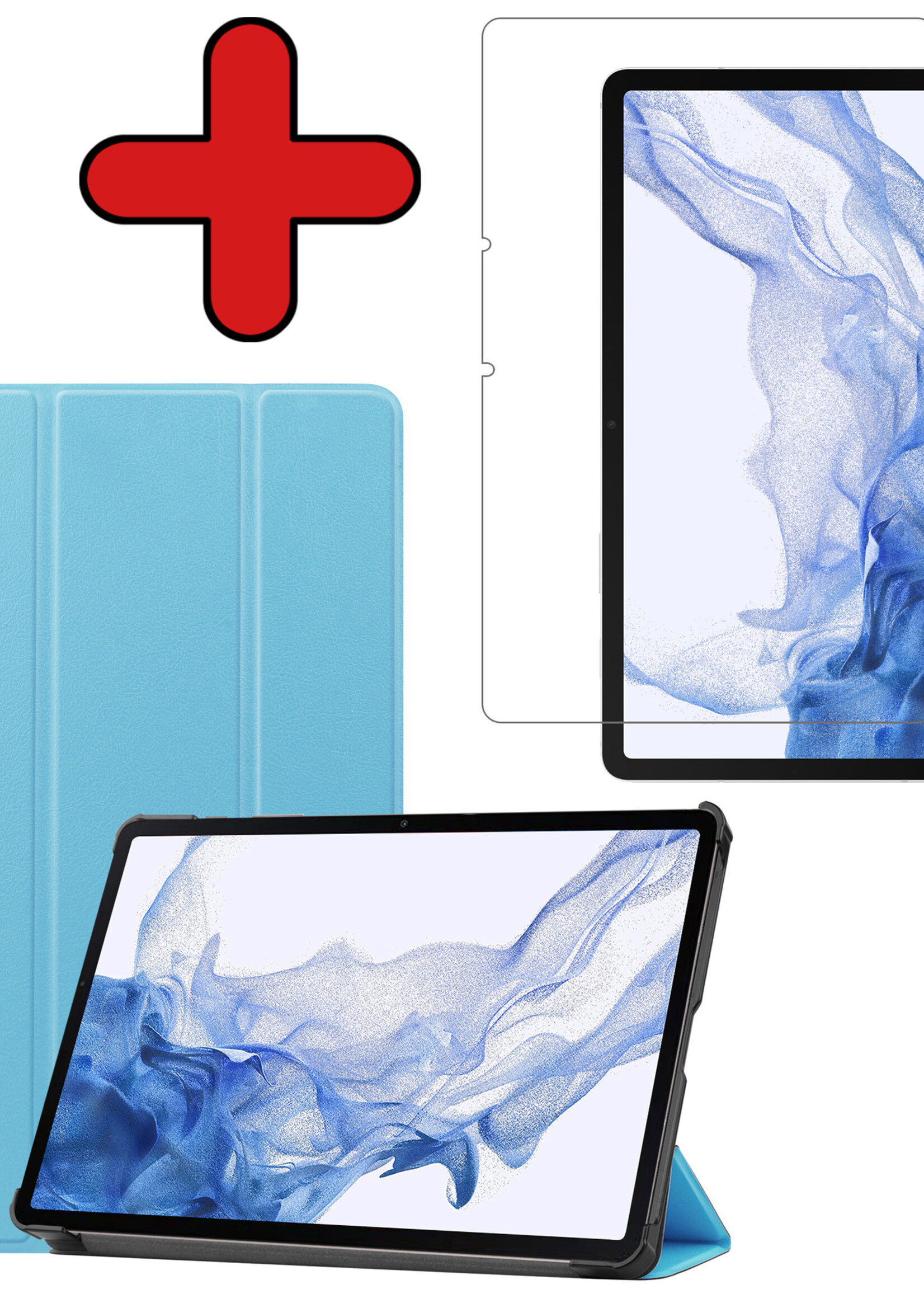 BTH Hoes Geschikt voor Samsung Galaxy Tab S8 Ultra Hoes Book Case Hoesje Trifold Cover Met Screenprotector - Hoesje Geschikt voor Samsung Tab S8 Ultra Hoesje Bookcase - Lichtblauw