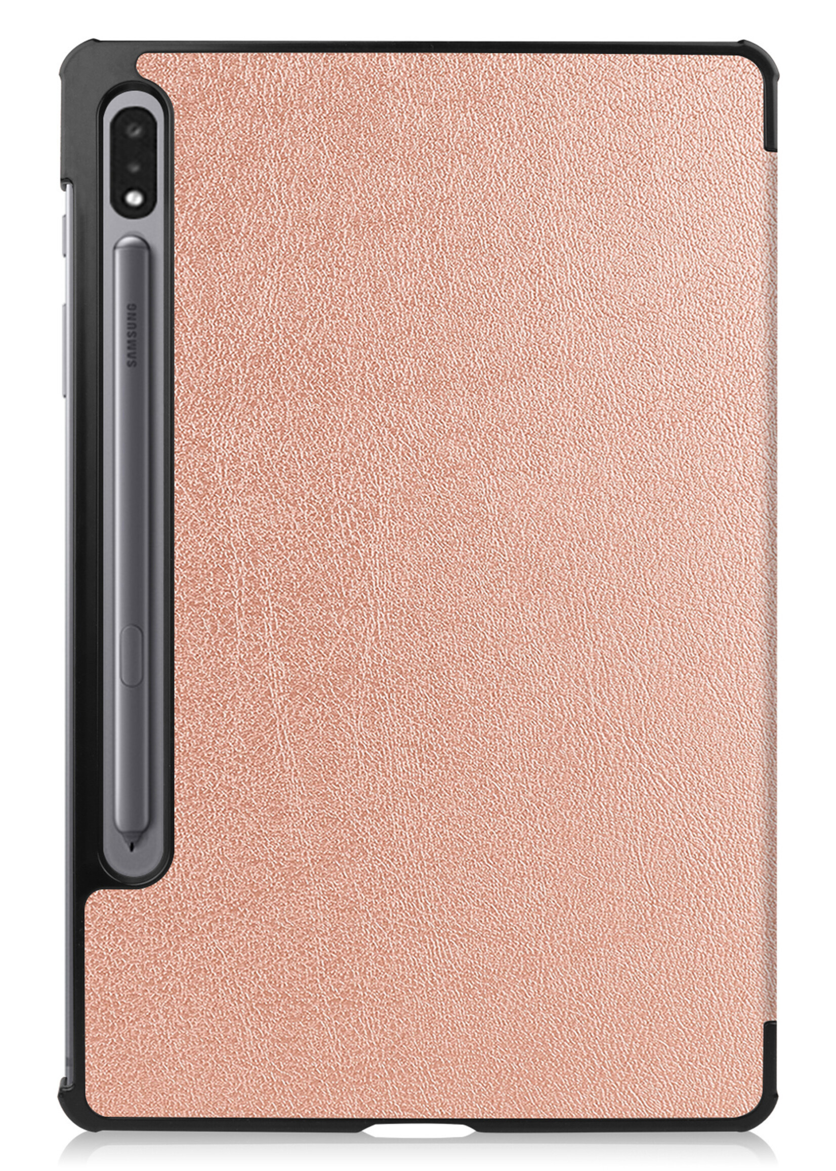 BTH Hoes Geschikt voor Samsung Galaxy Tab S8 Ultra Hoes Book Case Hoesje Trifold Cover Met Screenprotector - Hoesje Geschikt voor Samsung Tab S8 Ultra Hoesje Bookcase - Rosé goud