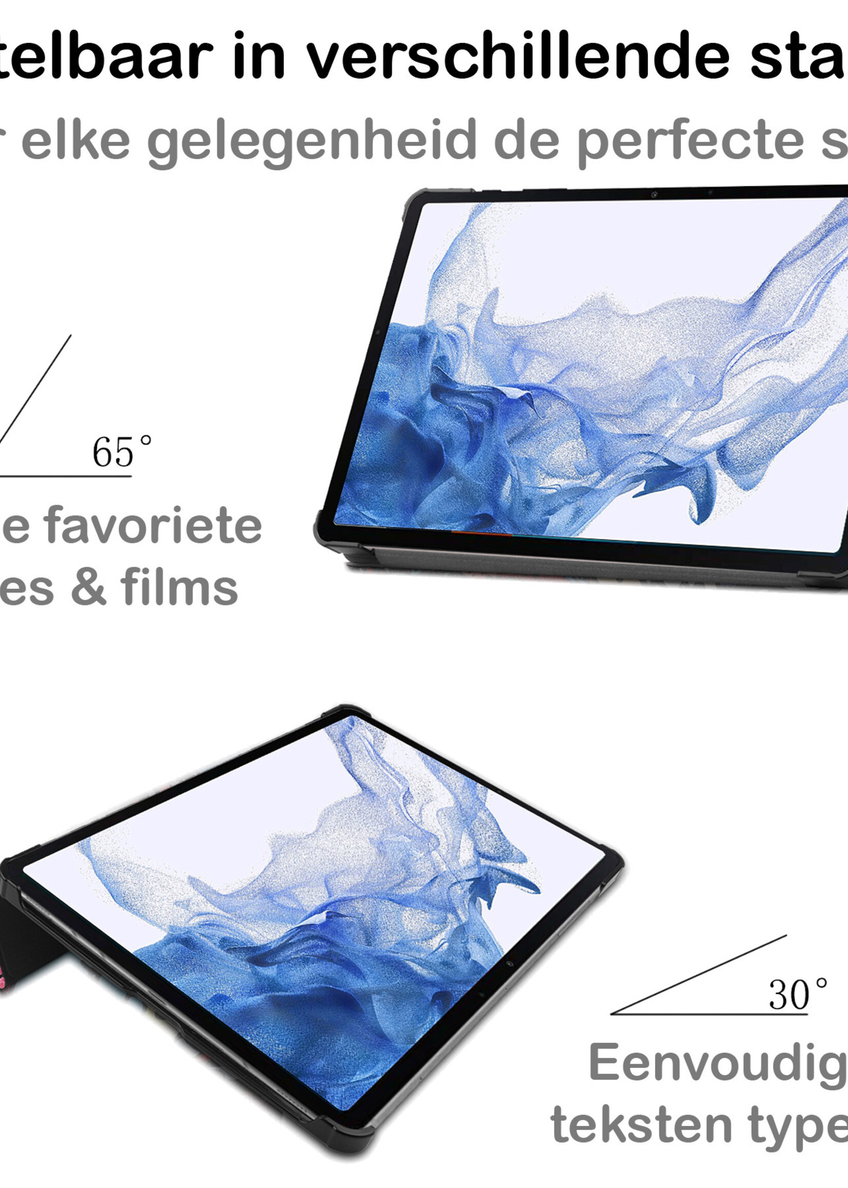 BTH Hoes Geschikt voor Samsung Galaxy Tab S8 Ultra Hoes Book Case Hoesje Trifold Cover Met Screenprotector - Hoesje Geschikt voor Samsung Tab S8 Ultra Hoesje Bookcase - Vlinders
