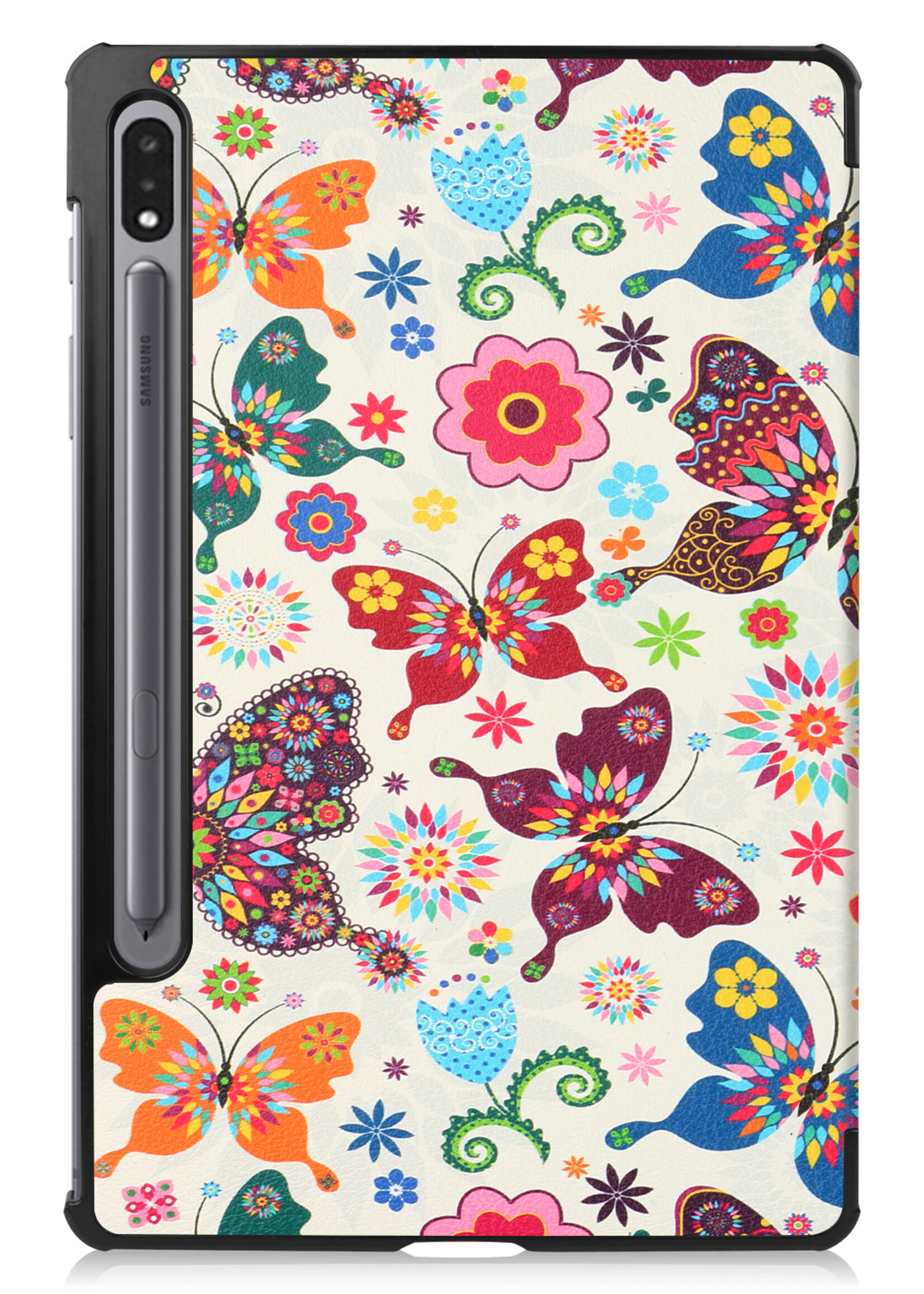 BTH Hoes Geschikt voor Samsung Galaxy Tab S8 Ultra Hoes Book Case Hoesje Trifold Cover Met Screenprotector - Hoesje Geschikt voor Samsung Tab S8 Ultra Hoesje Bookcase - Vlinders