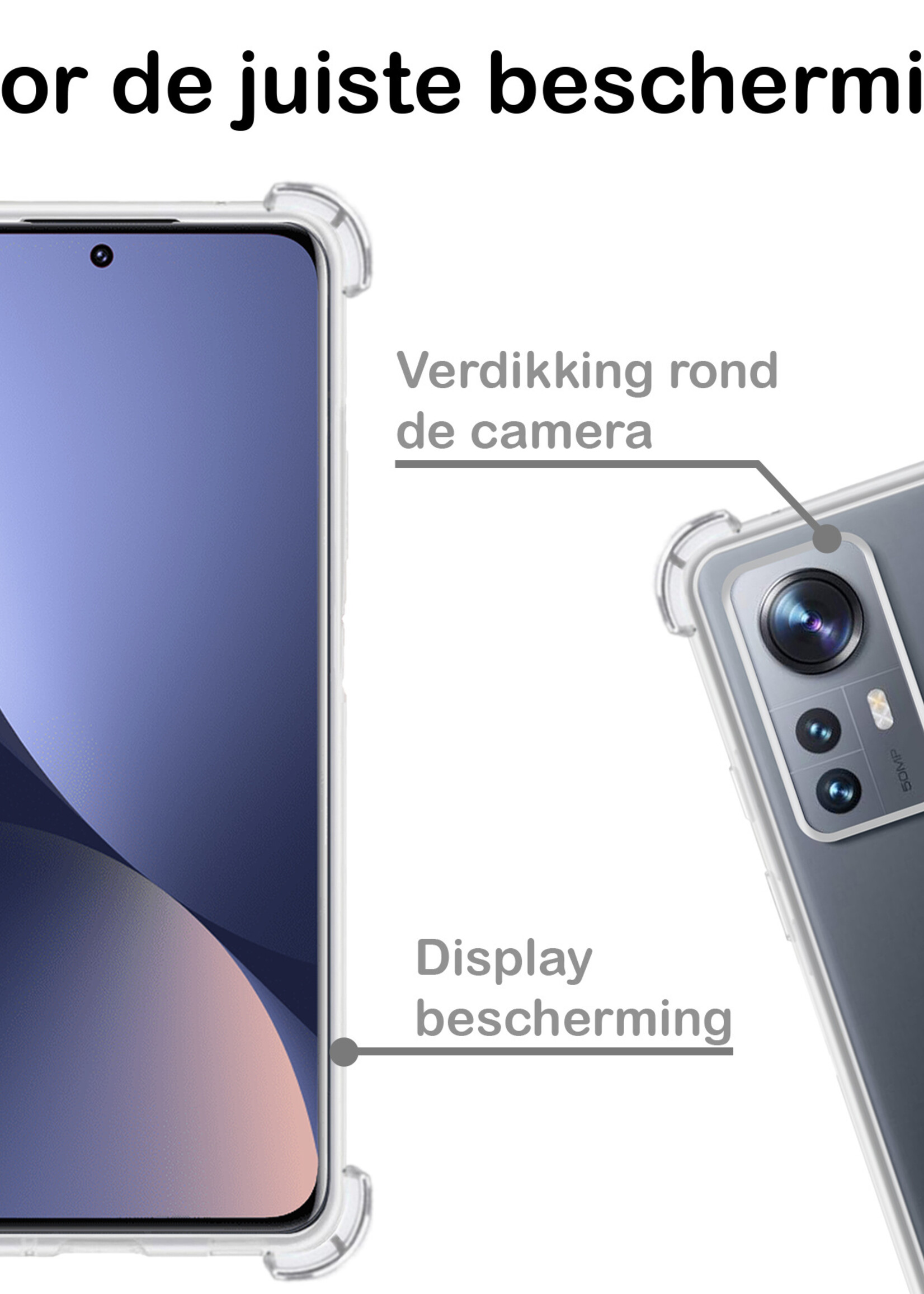 BTH Hoesje Geschikt voor Xiaomi 12 Hoesje Siliconen Shock Proof Case Hoes - Hoes Geschikt voor Xiaomi 12 Hoes Cover Case Shockproof - Transparant - 2 PACK