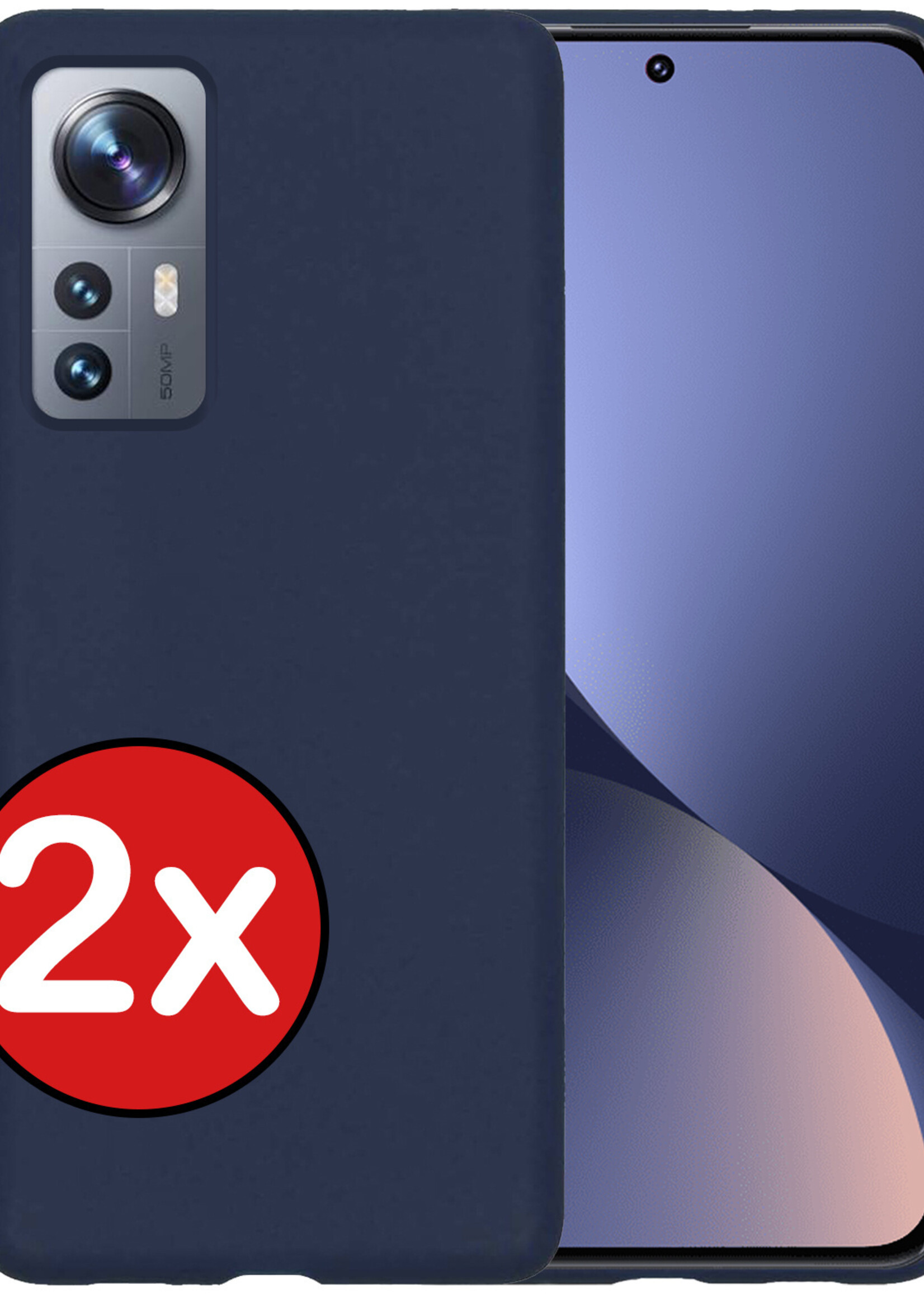 BTH Hoesje Geschikt voor Xiaomi 12 Hoesje Siliconen Case Hoes - Hoes Geschikt voor Xiaomi 12 Hoes Cover Case - Donkerblauw - 2 PACK