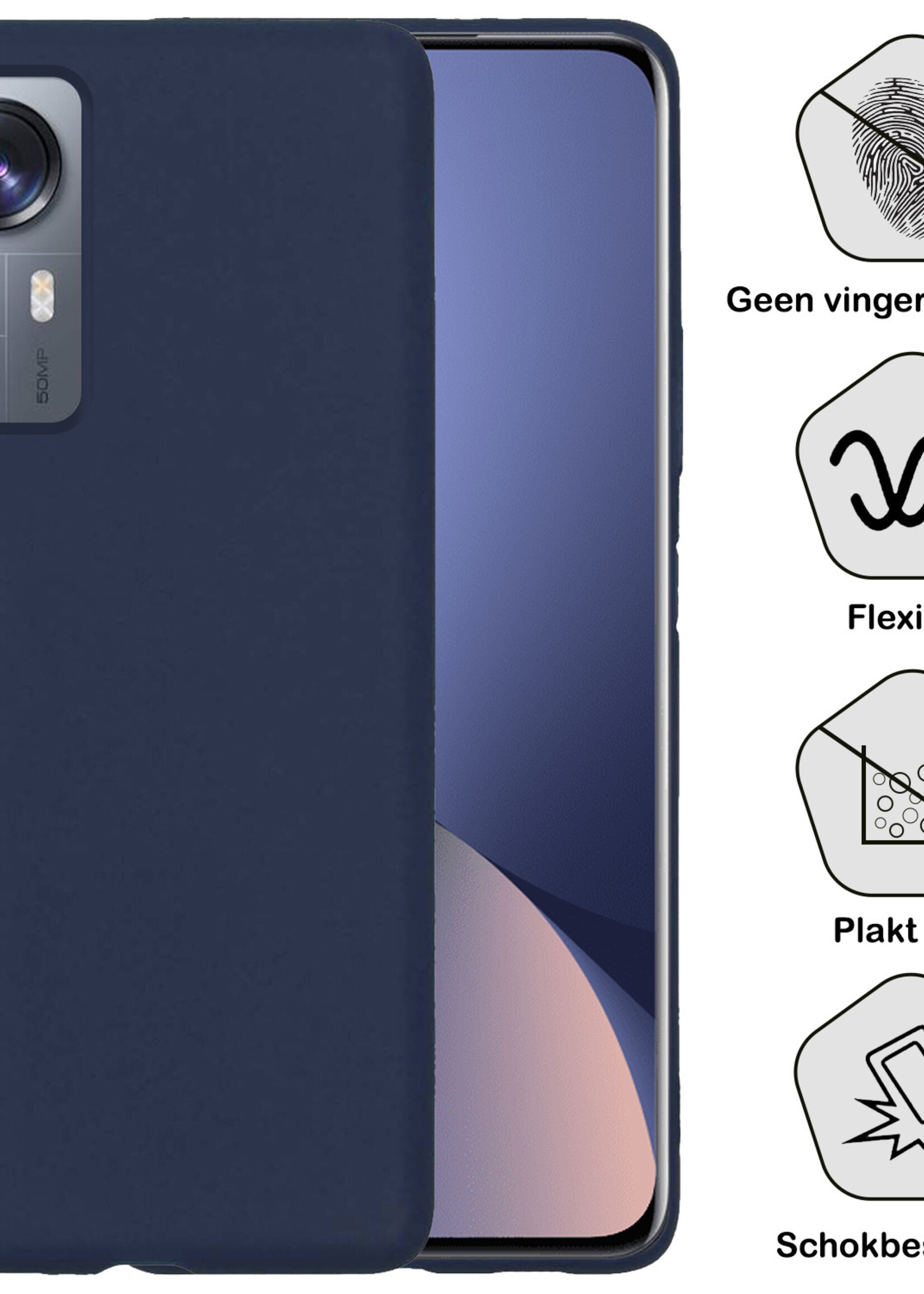 BTH Hoesje Geschikt voor Xiaomi 12 Hoesje Siliconen Case Hoes - Hoes Geschikt voor Xiaomi 12 Hoes Cover Case - Donkerblauw - 2 PACK
