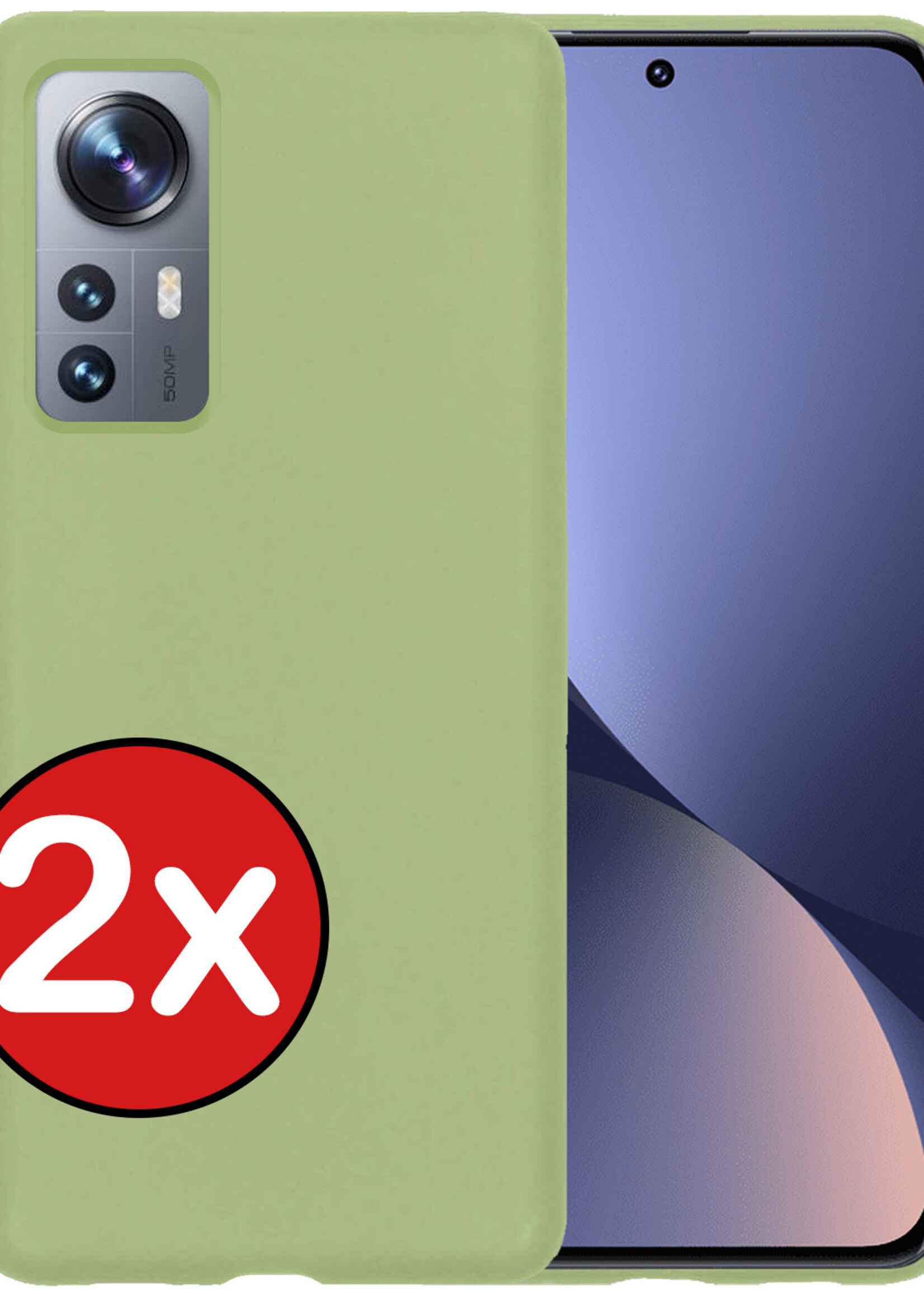 BTH Hoesje Geschikt voor Xiaomi 12 Hoesje Siliconen Case Hoes - Hoes Geschikt voor Xiaomi 12 Hoes Cover Case - Groen - 2 PACK