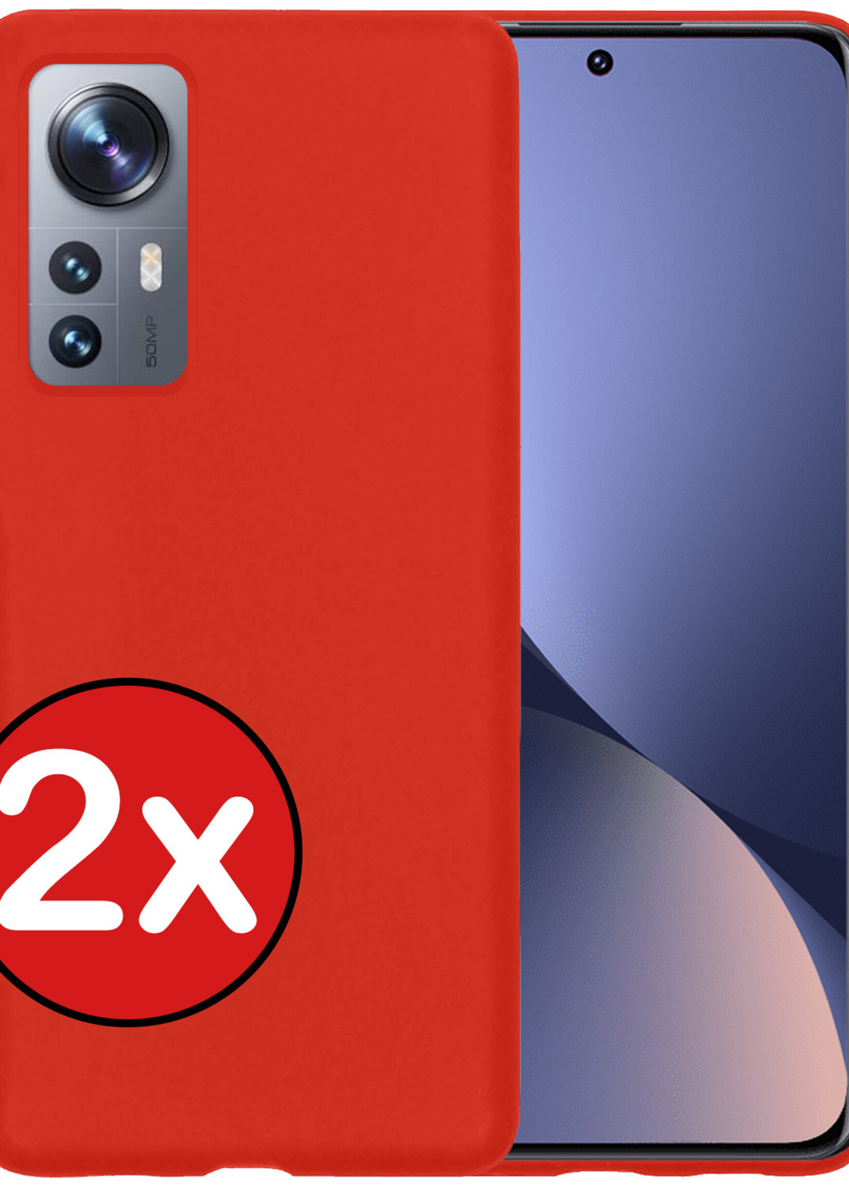 BTH Hoesje Geschikt voor Xiaomi 12 Hoesje Siliconen Case Hoes - Hoes Geschikt voor Xiaomi 12 Hoes Cover Case - Rood - 2 PACK
