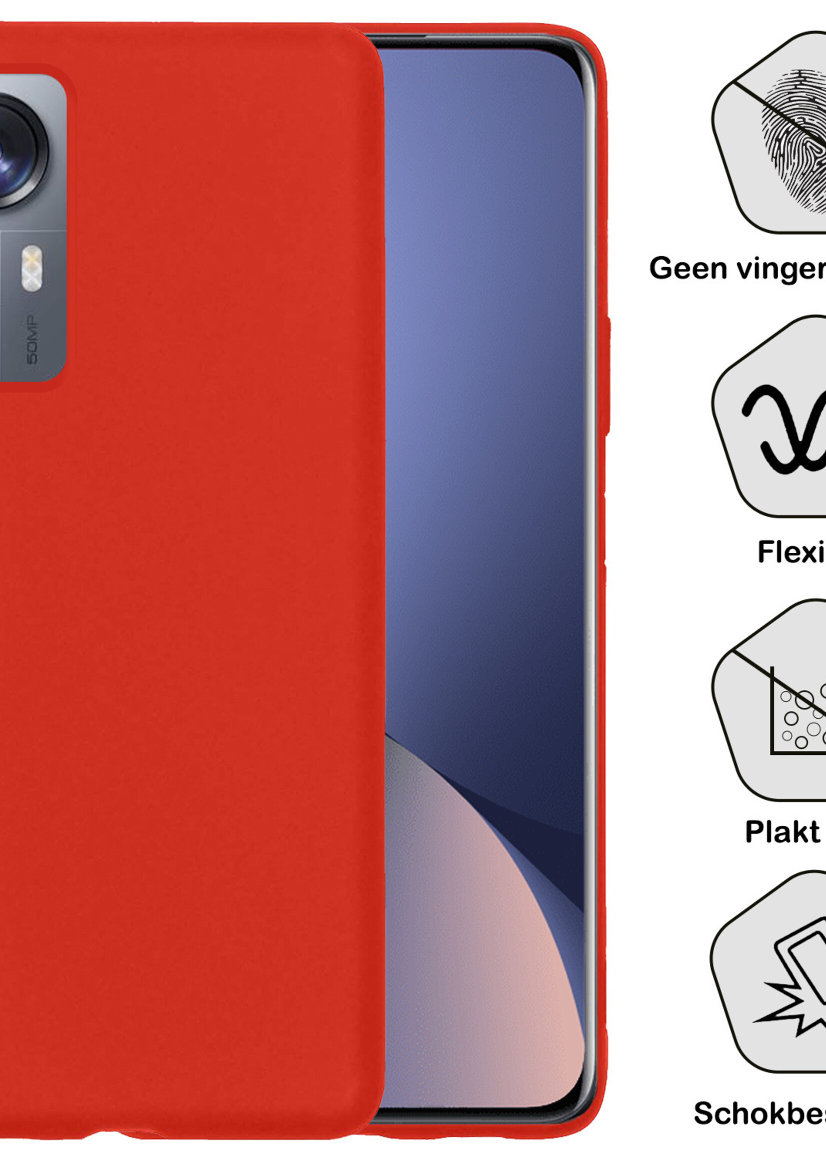 BTH Hoesje Geschikt voor Xiaomi 12 Hoesje Siliconen Case Hoes - Hoes Geschikt voor Xiaomi 12 Hoes Cover Case - Rood - 2 PACK