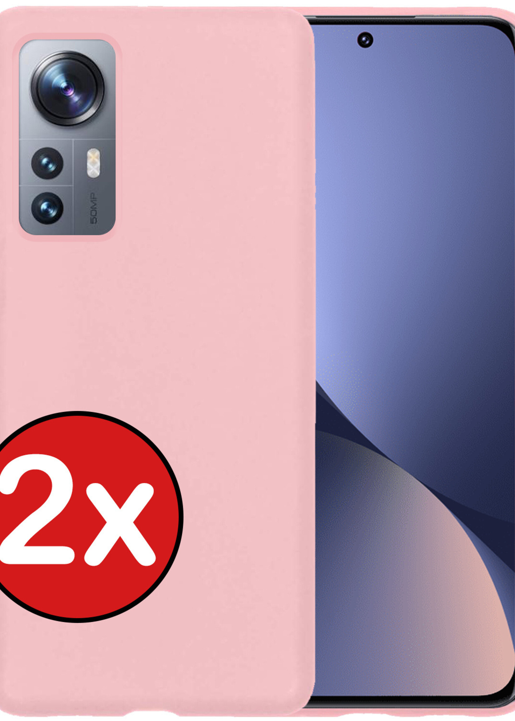 BTH Hoesje Geschikt voor Xiaomi 12 Hoesje Siliconen Case Hoes - Hoes Geschikt voor Xiaomi 12 Hoes Cover Case - Lichtroze - 2 PACK