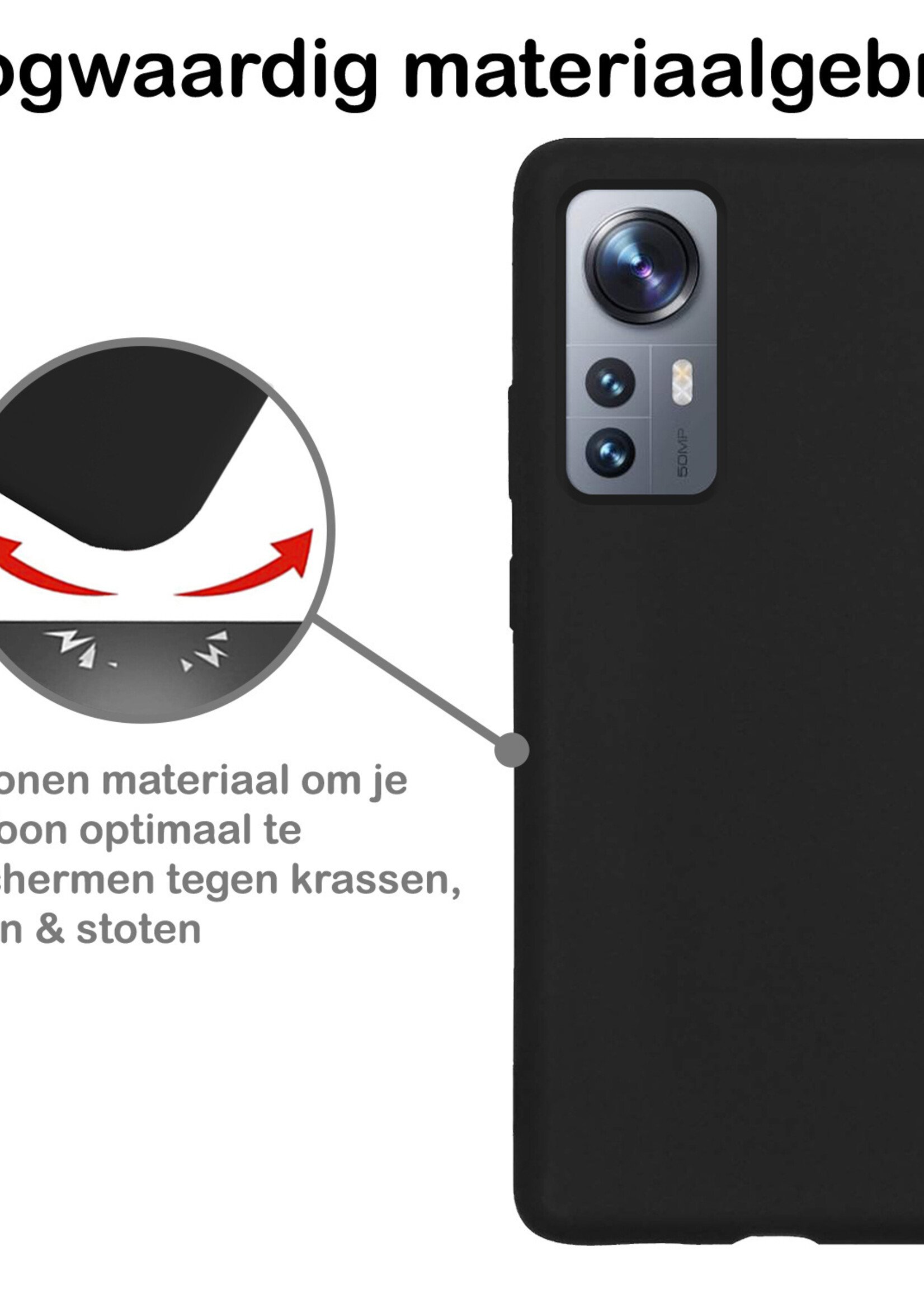 BTH Hoesje Geschikt voor Xiaomi 12 Hoesje Siliconen Case Hoes - Hoes Geschikt voor Xiaomi 12 Hoes Cover Case - Zwart - 2 PACK