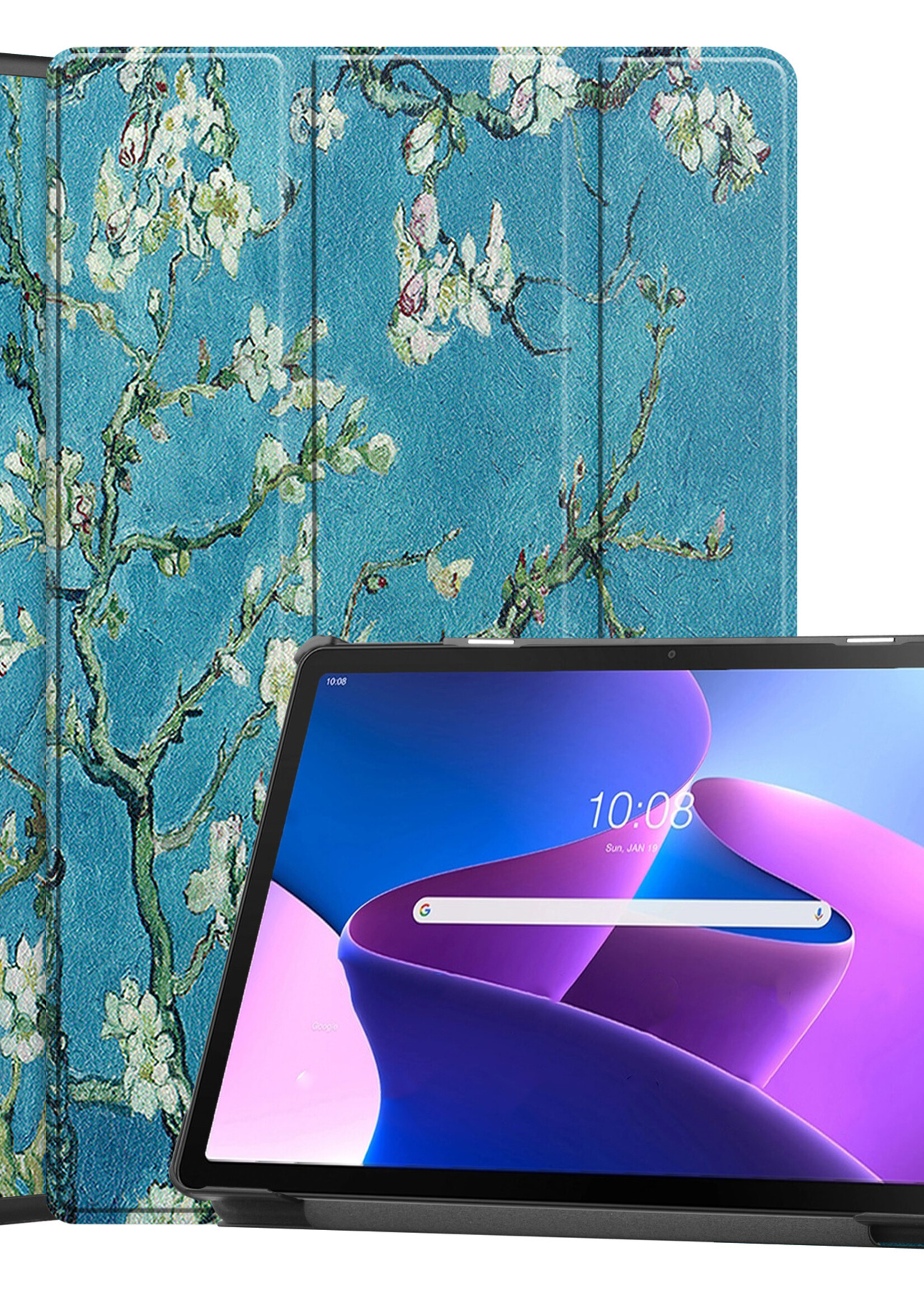 BTH Lenovo Tab M10 Plus Hoes (3e gen) Book Case Hoesje Luxe Cover - Lenovo Tab M10 Plus Hoesje - Bloesem