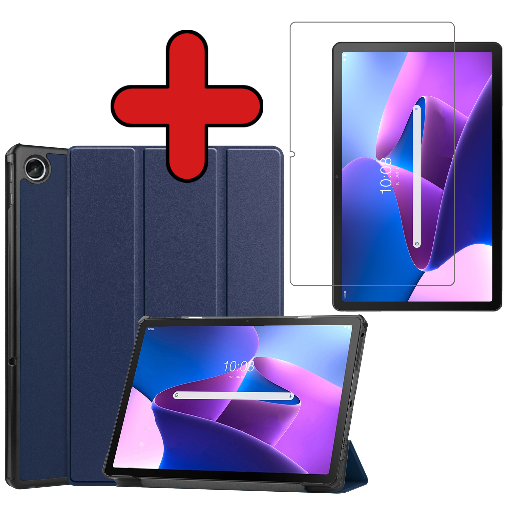 ELYCO Hoesje Compatibel met Lenovo Idea Tab Pro 12.7 Inch, 360 Graden Draaibaar Beschermend Hoesje Beschermende FilmOpvouwbare Stand/Pen Gleuf, PU Leer Helder Acryl Case, Zwart