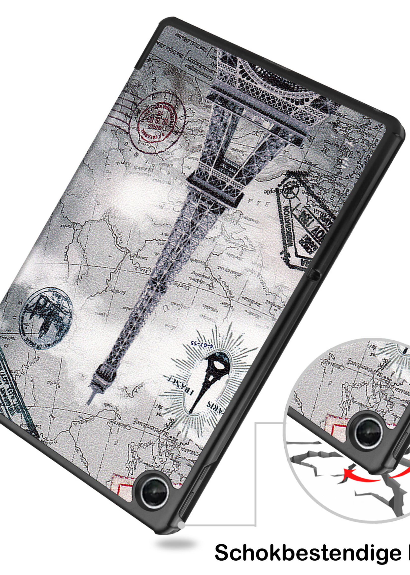 BTH Hoes Geschikt voor Lenovo Tab M10 Plus 3rd Gen Hoes Book Case Hoesje Trifold Cover Met Screenprotector - Hoesje Geschikt voor Lenovo Tab M10 Plus (3e Gen) Hoesje Bookcase - Eiffeltoren
