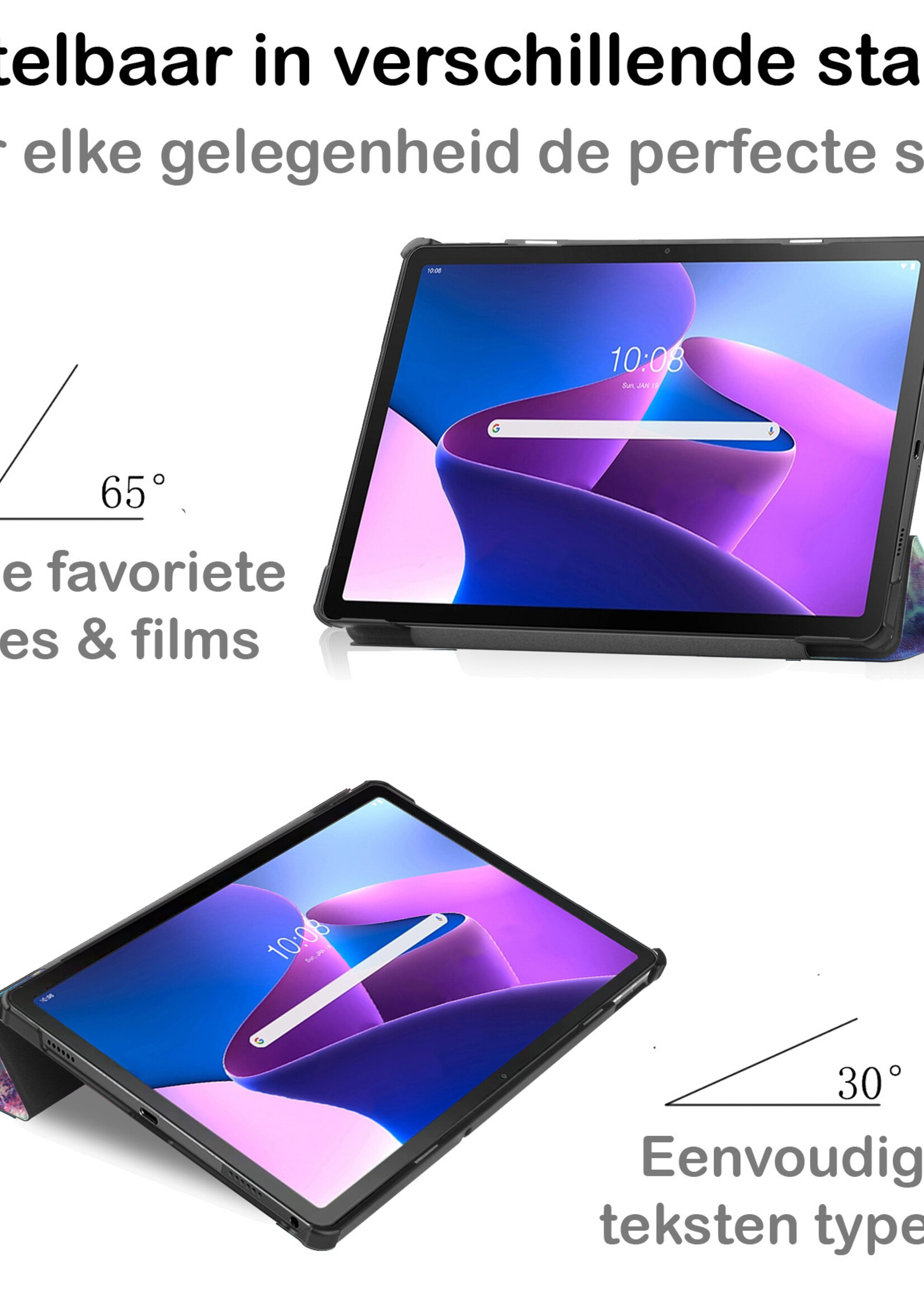BTH Hoes Geschikt voor Lenovo Tab M10 Plus 3rd Gen Hoes Book Case Hoesje Trifold Cover Met Screenprotector - Hoesje Geschikt voor Lenovo Tab M10 Plus (3e Gen) Hoesje Bookcase - Galaxy