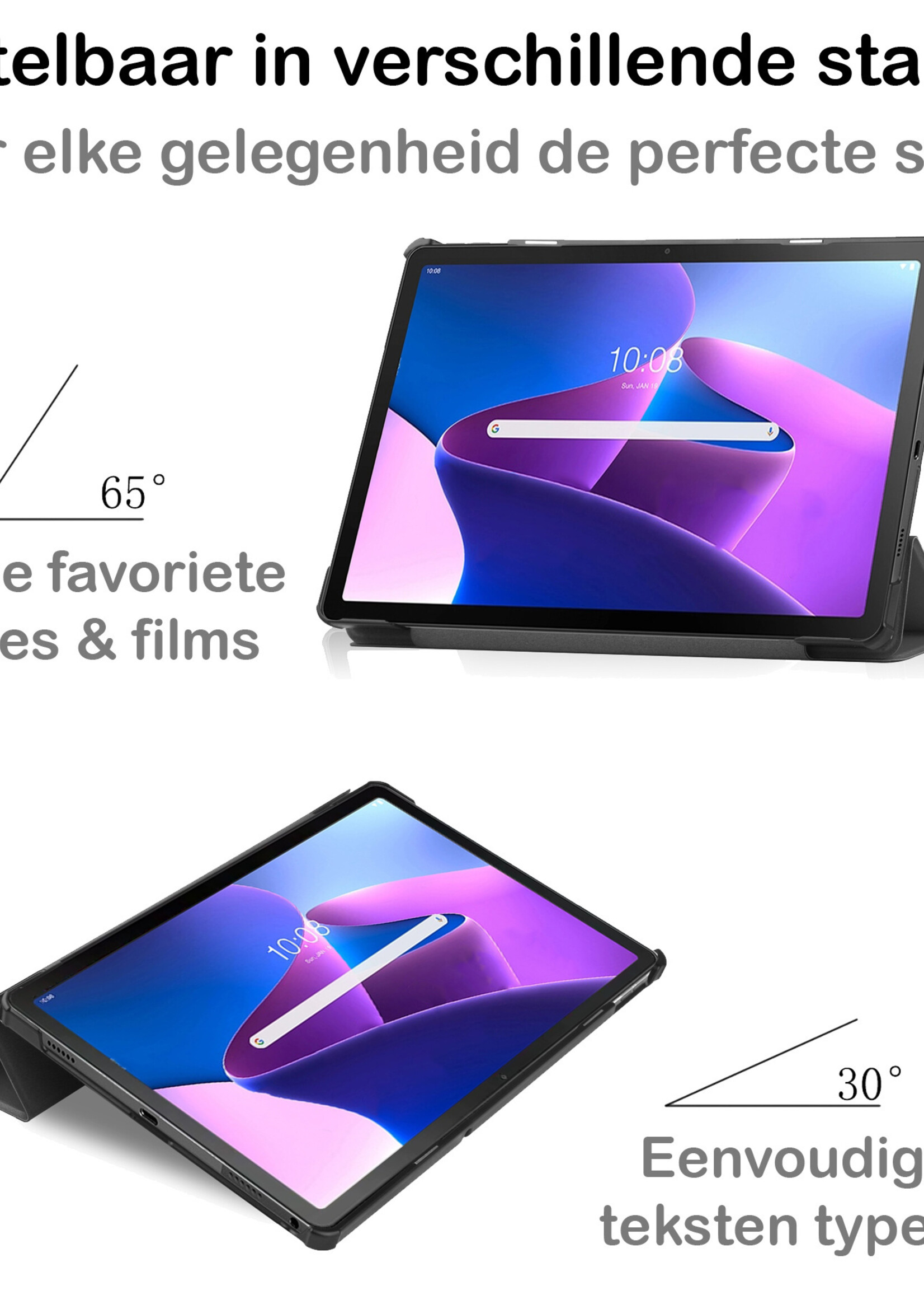 BTH Hoes Geschikt voor Lenovo Tab M10 Plus 3rd Gen Hoes Book Case Hoesje Trifold Cover Met Screenprotector - Hoesje Geschikt voor Lenovo Tab M10 Plus (3e Gen) Hoesje Bookcase - Grijs