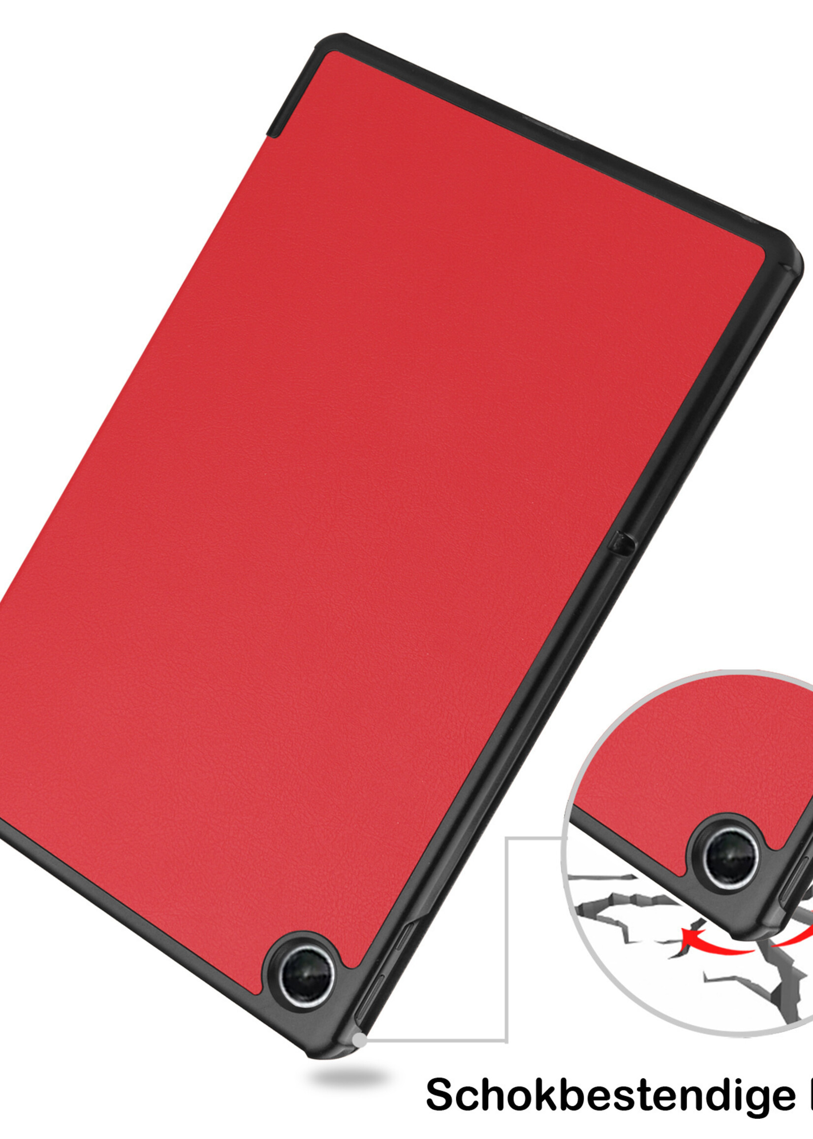 BTH Hoes Geschikt voor Lenovo Tab M10 Plus 3rd Gen Hoes Book Case Hoesje Trifold Cover Met Screenprotector - Hoesje Geschikt voor Lenovo Tab M10 Plus (3e Gen) Hoesje Bookcase - Rood
