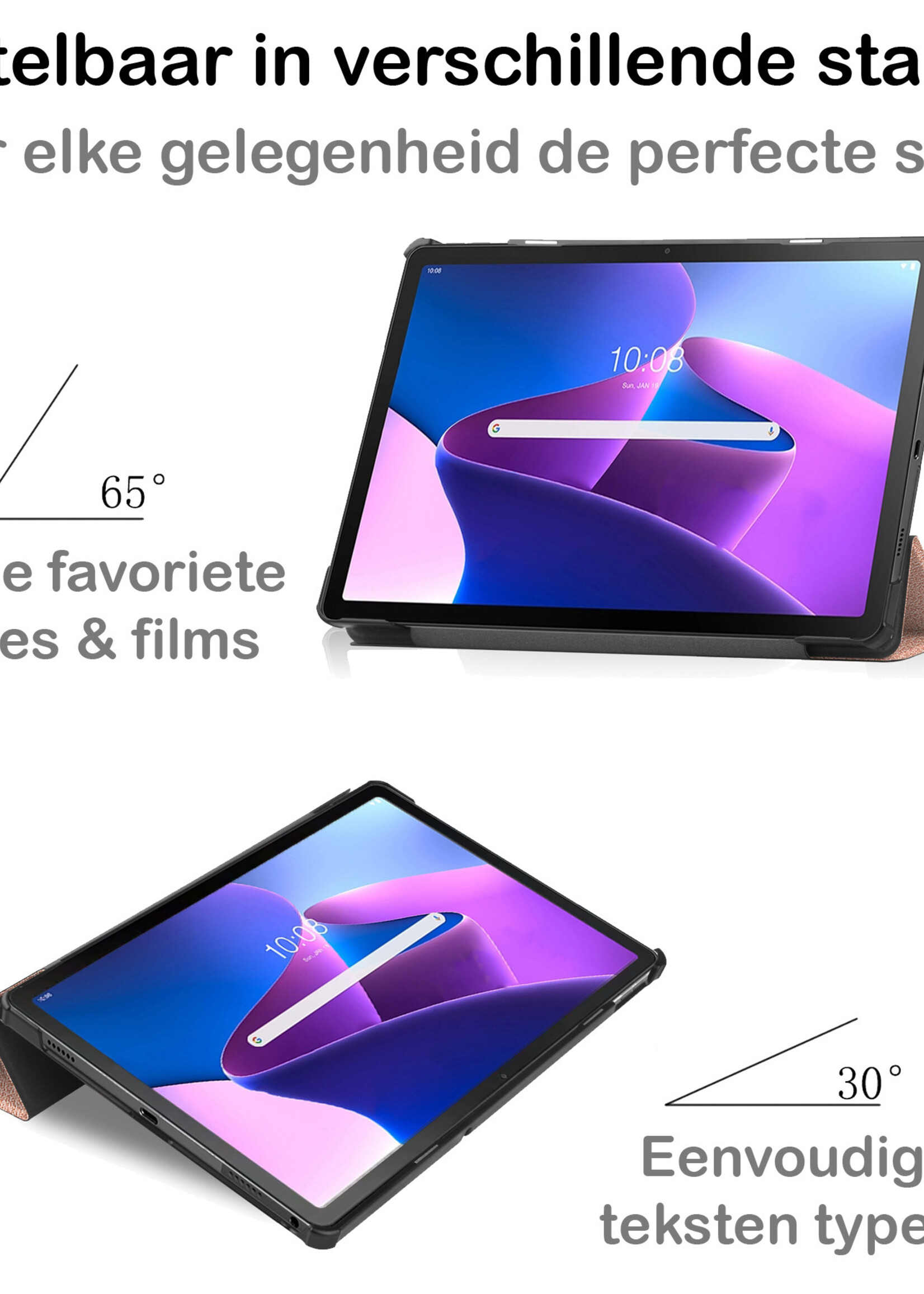 BTH Hoes Geschikt voor Lenovo Tab M10 Plus 3rd Gen Hoes Book Case Hoesje Trifold Cover Met Screenprotector - Hoesje Geschikt voor Lenovo Tab M10 Plus (3e Gen) Hoesje Bookcase - Rosé goud