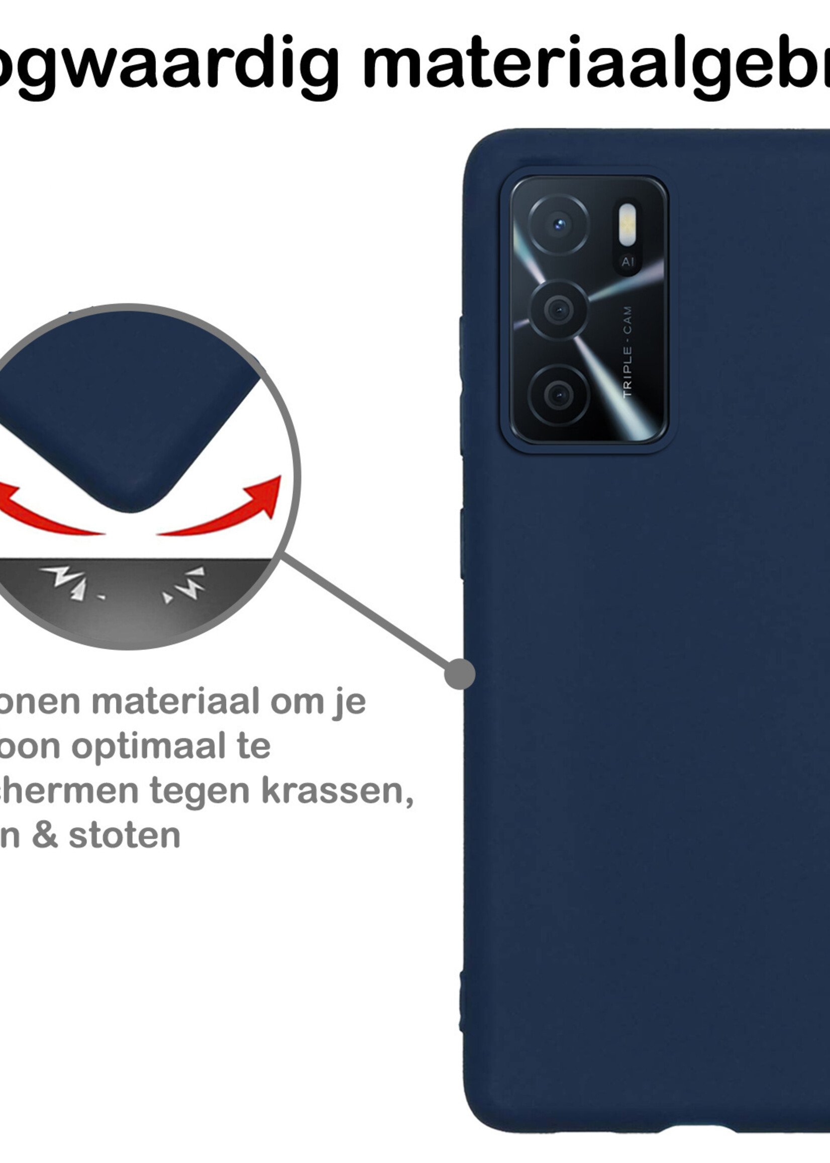 BTH Hoesje Geschikt voor OPPO A16s Hoesje Siliconen Case Hoes - Hoes Geschikt voor OPPO A16s Hoes Cover Case - Donkerblauw - 2 PACK