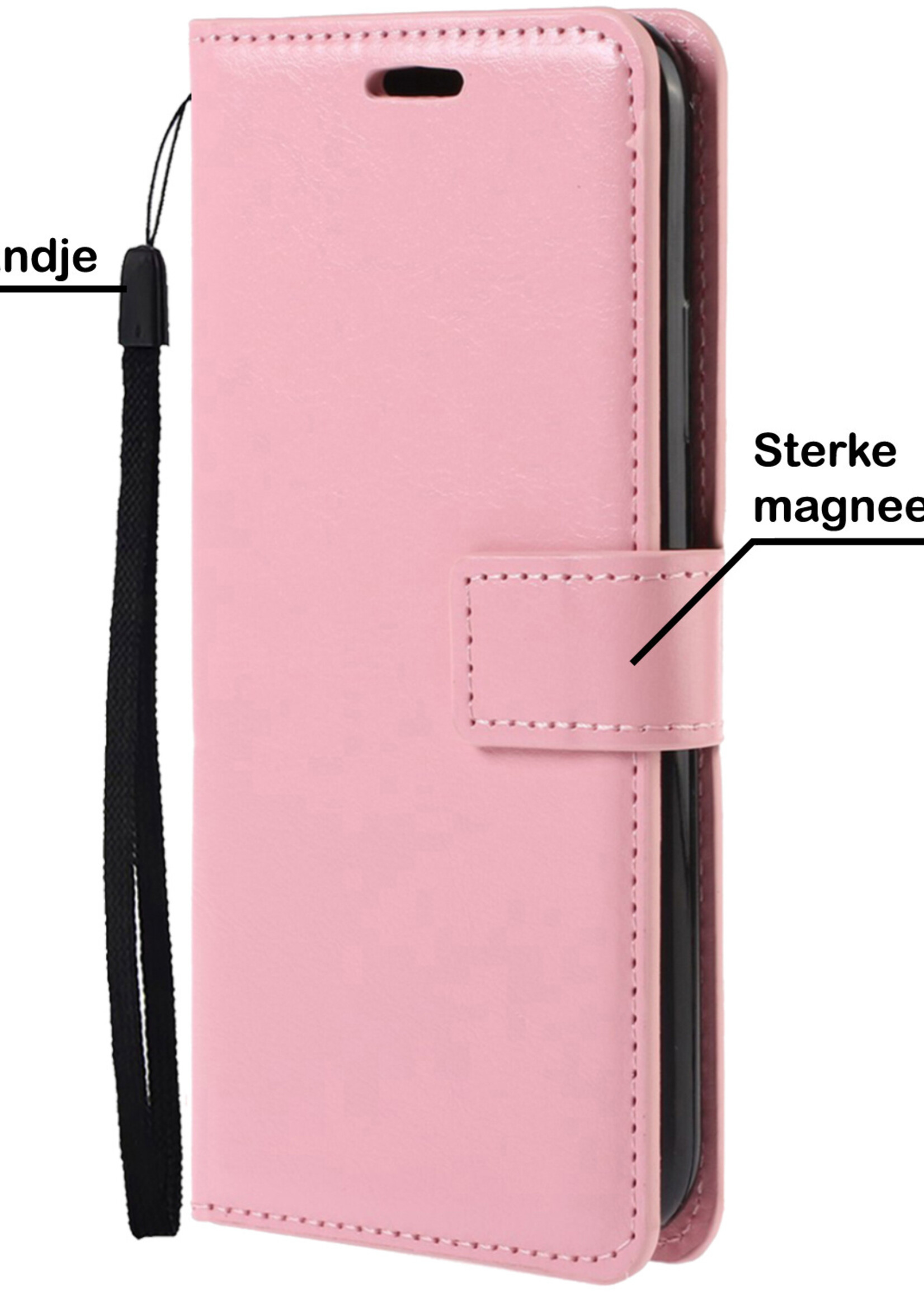 BTH OPPO A16s Hoesje Book Case Hoes - OPPO A16s Case Hoesje Portemonnee Cover - OPPO A16s Hoes Wallet Case Hoesje - Licht Roze