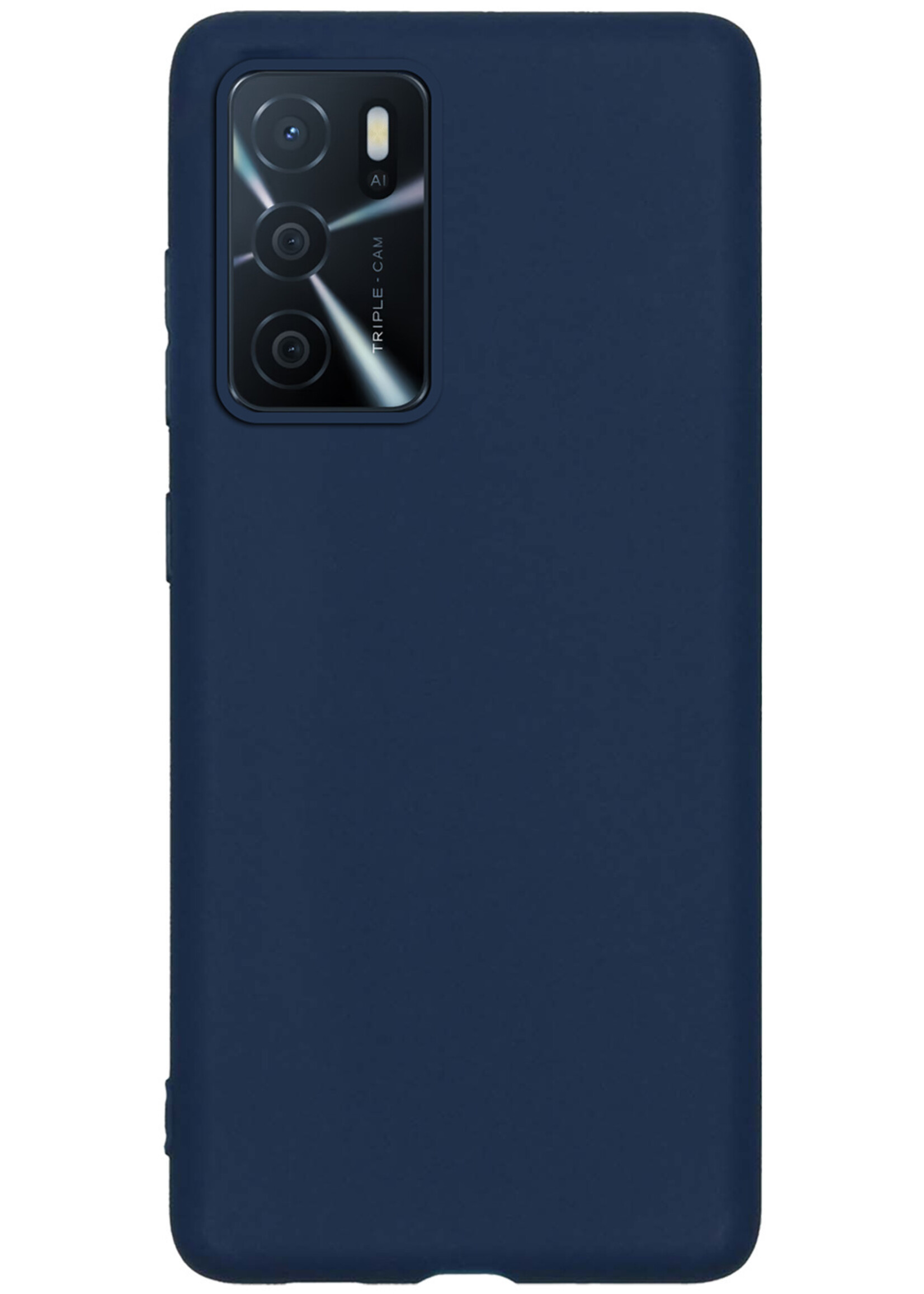 BTH Hoesje Geschikt voor OPPO A16s Hoesje Siliconen Case Hoes Met Screenprotector - Hoes Geschikt voor OPPO A16s Hoes Cover Case - Donkerblauw