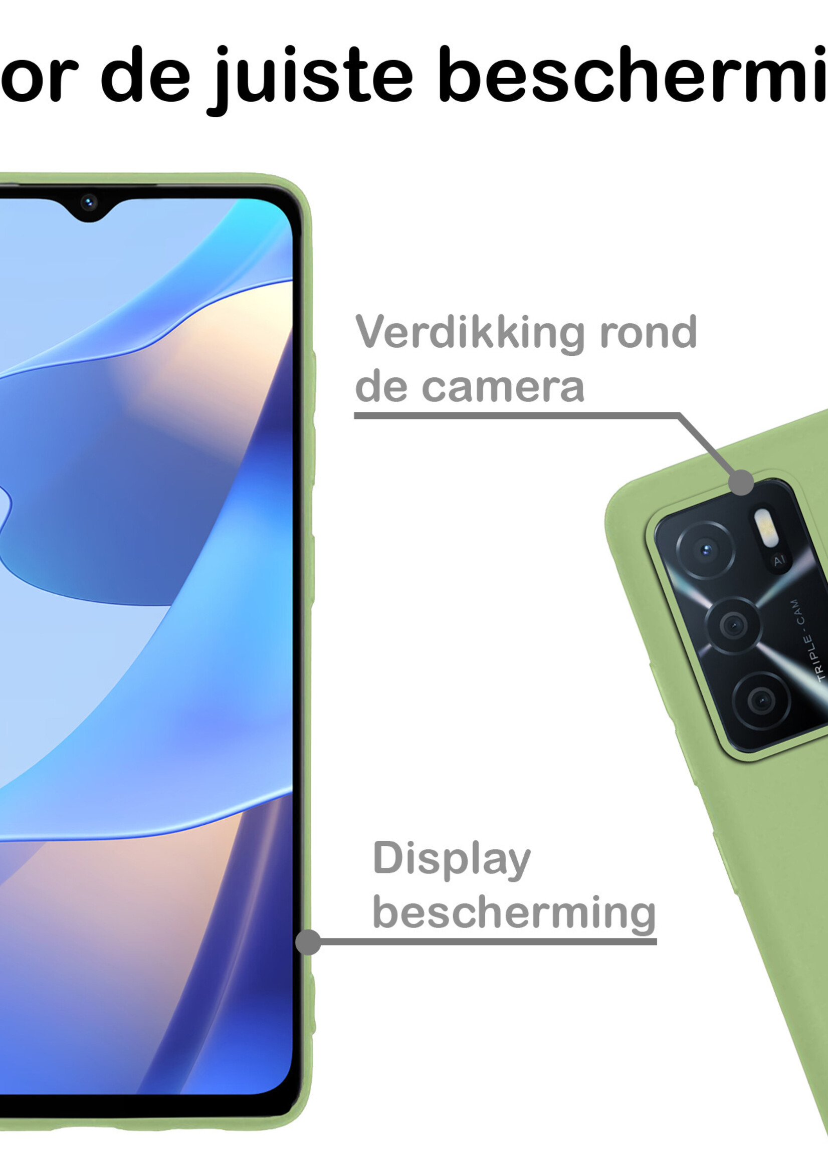 BTH Hoesje Geschikt voor OPPO A16s Hoesje Siliconen Case Hoes Met Screenprotector - Hoes Geschikt voor OPPO A16s Hoes Cover Case - Groen