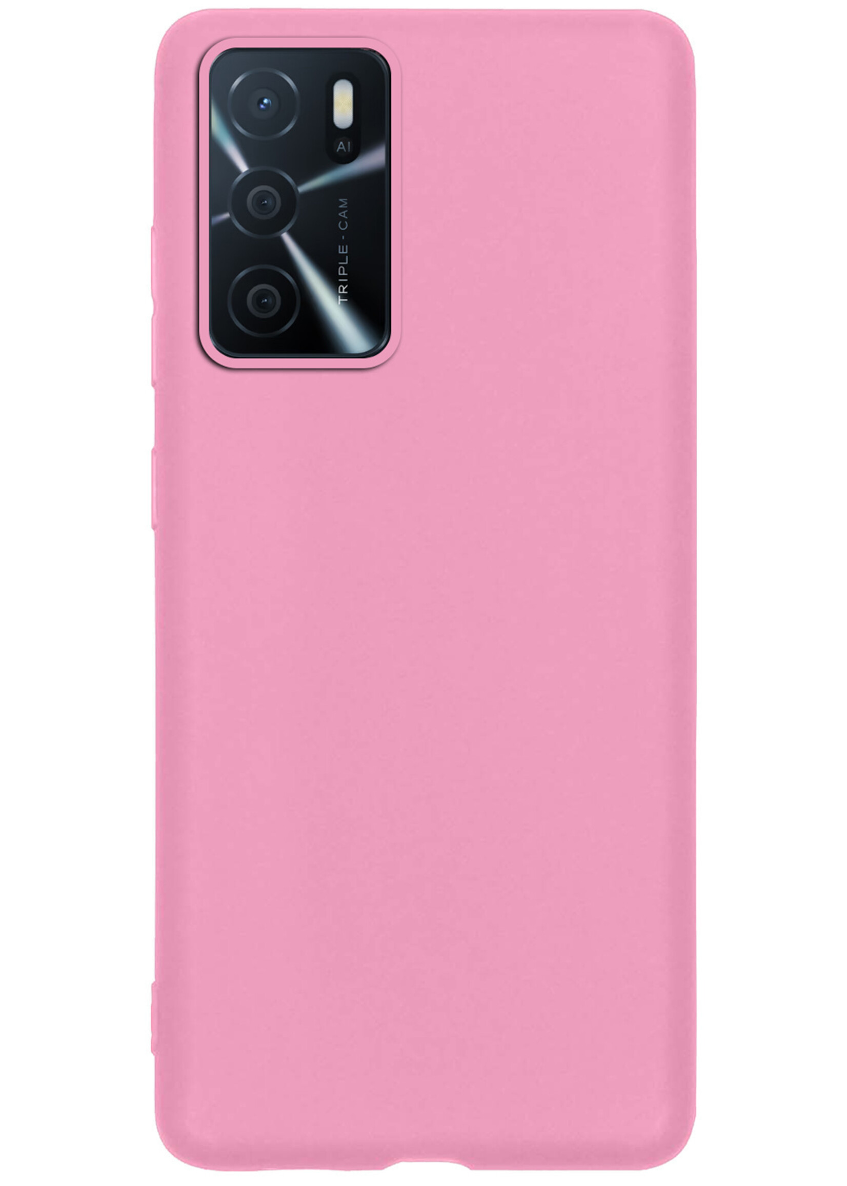 BTH Hoesje Geschikt voor OPPO A16s Hoesje Siliconen Case Hoes Met Screenprotector - Hoes Geschikt voor OPPO A16s Hoes Cover Case - Lichtroze