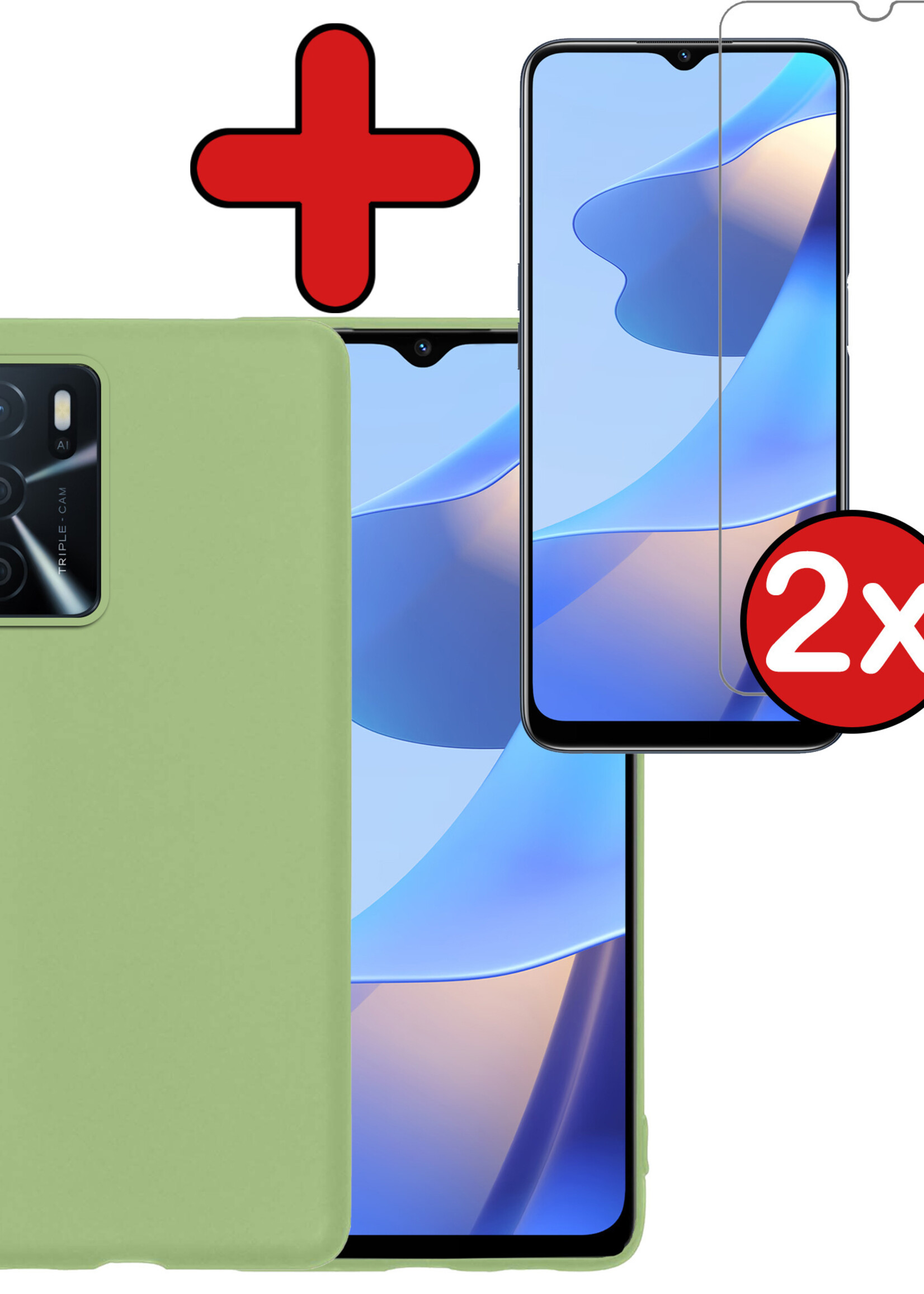 BTH Hoesje Geschikt voor OPPO A16s Hoesje Siliconen Case Hoes Met 2x Screenprotector - Hoes Geschikt voor OPPO A16s Hoes Cover Case - Groen