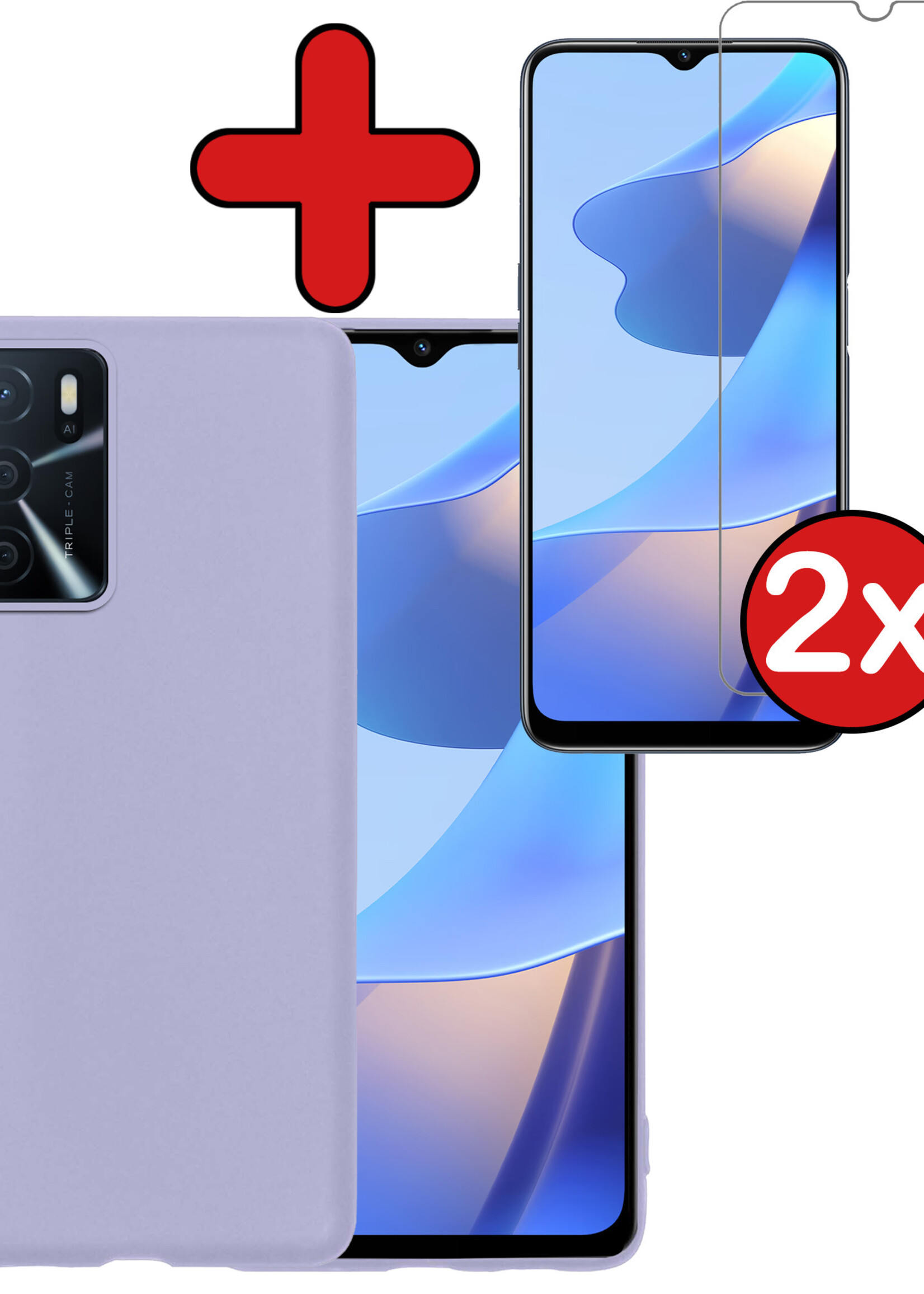 BTH Hoesje Geschikt voor OPPO A16s Hoesje Siliconen Case Hoes Met 2x Screenprotector - Hoes Geschikt voor OPPO A16s Hoes Cover Case - Lila