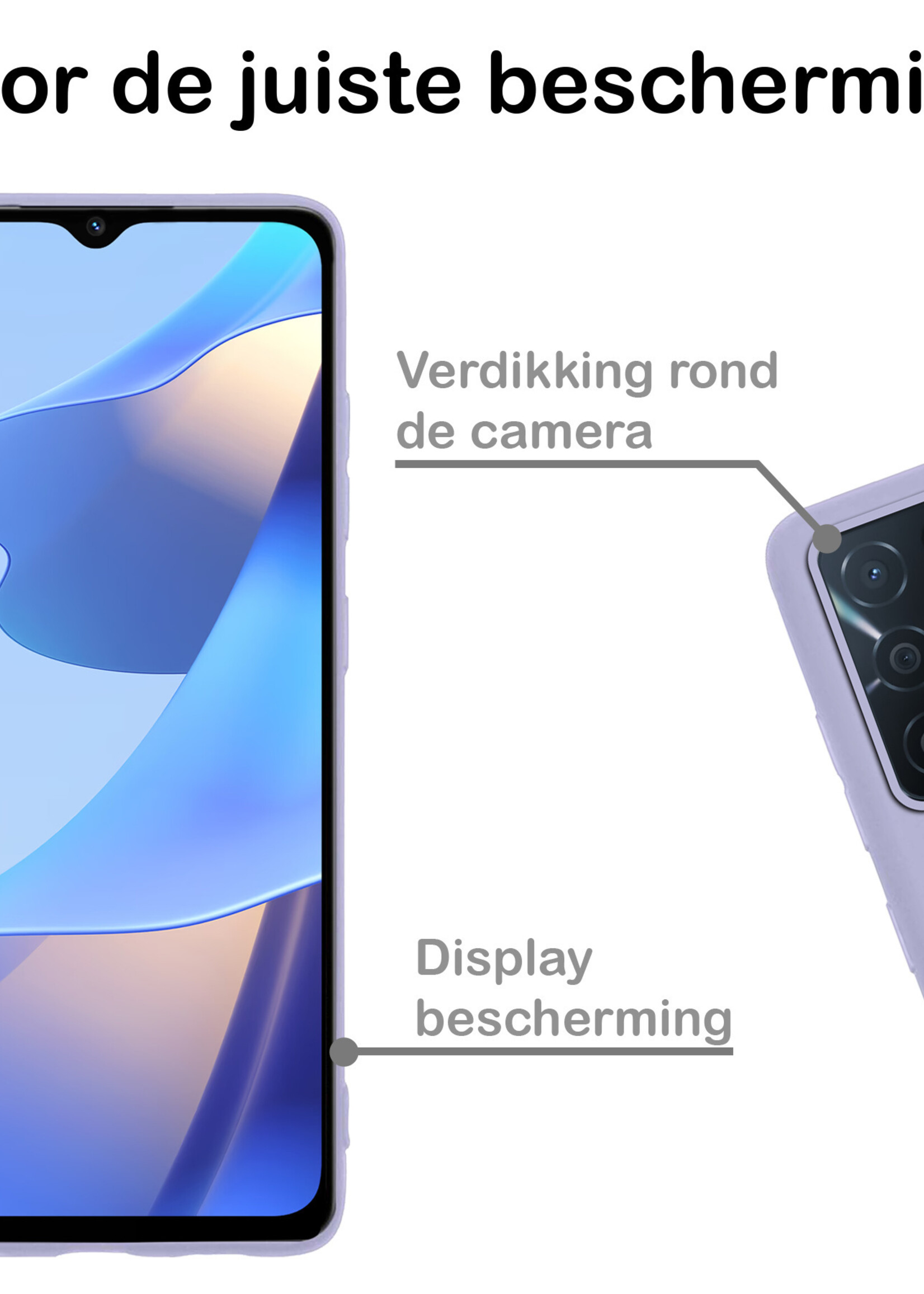 BTH Hoesje Geschikt voor OPPO A16s Hoesje Siliconen Case Hoes Met 2x Screenprotector - Hoes Geschikt voor OPPO A16s Hoes Cover Case - Lila