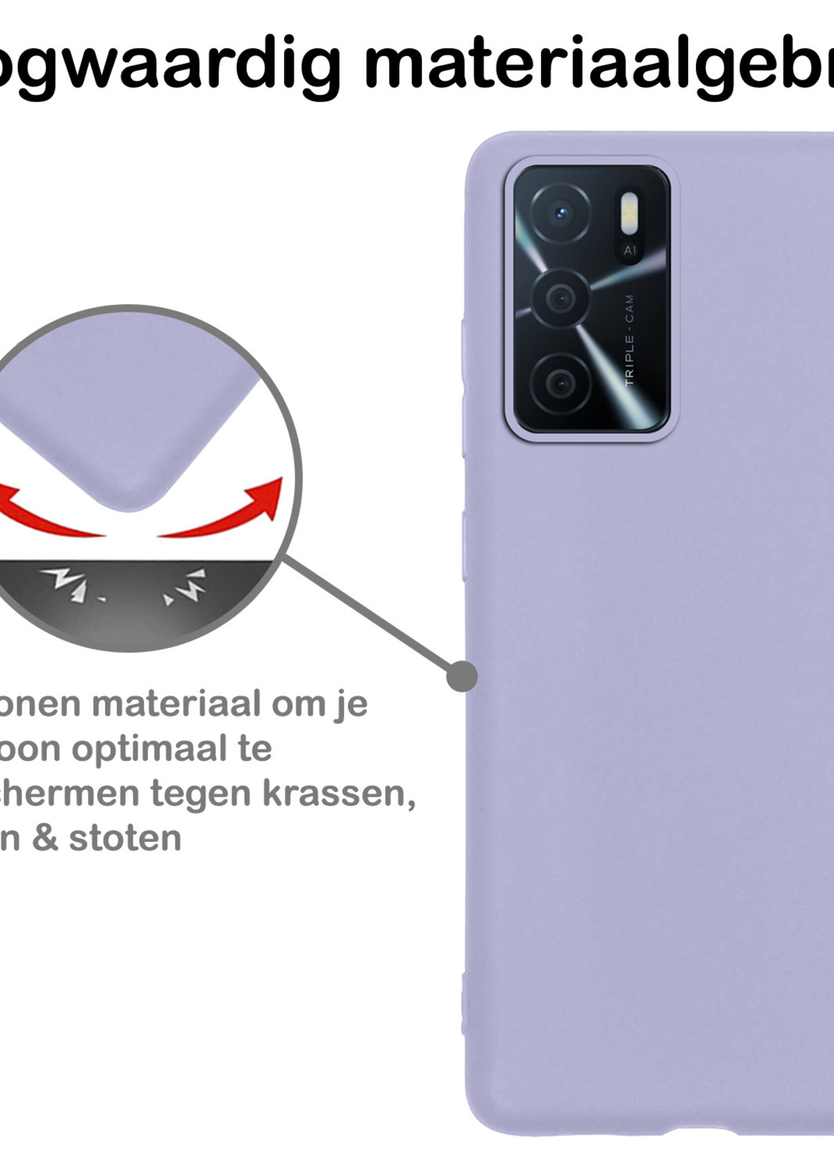 BTH Hoesje Geschikt voor OPPO A16s Hoesje Siliconen Case Hoes Met 2x Screenprotector - Hoes Geschikt voor OPPO A16s Hoes Cover Case - Lila