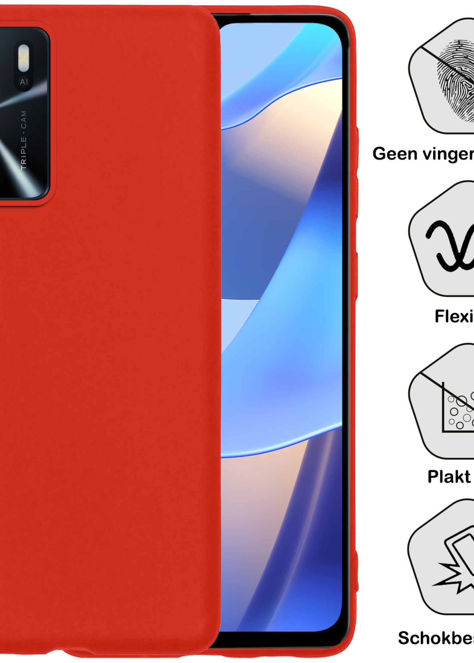 BTH Hoesje Geschikt voor OPPO A16s Hoesje Siliconen Case Hoes Met 2x Screenprotector - Hoes Geschikt voor OPPO A16s Hoes Cover Case - Rood