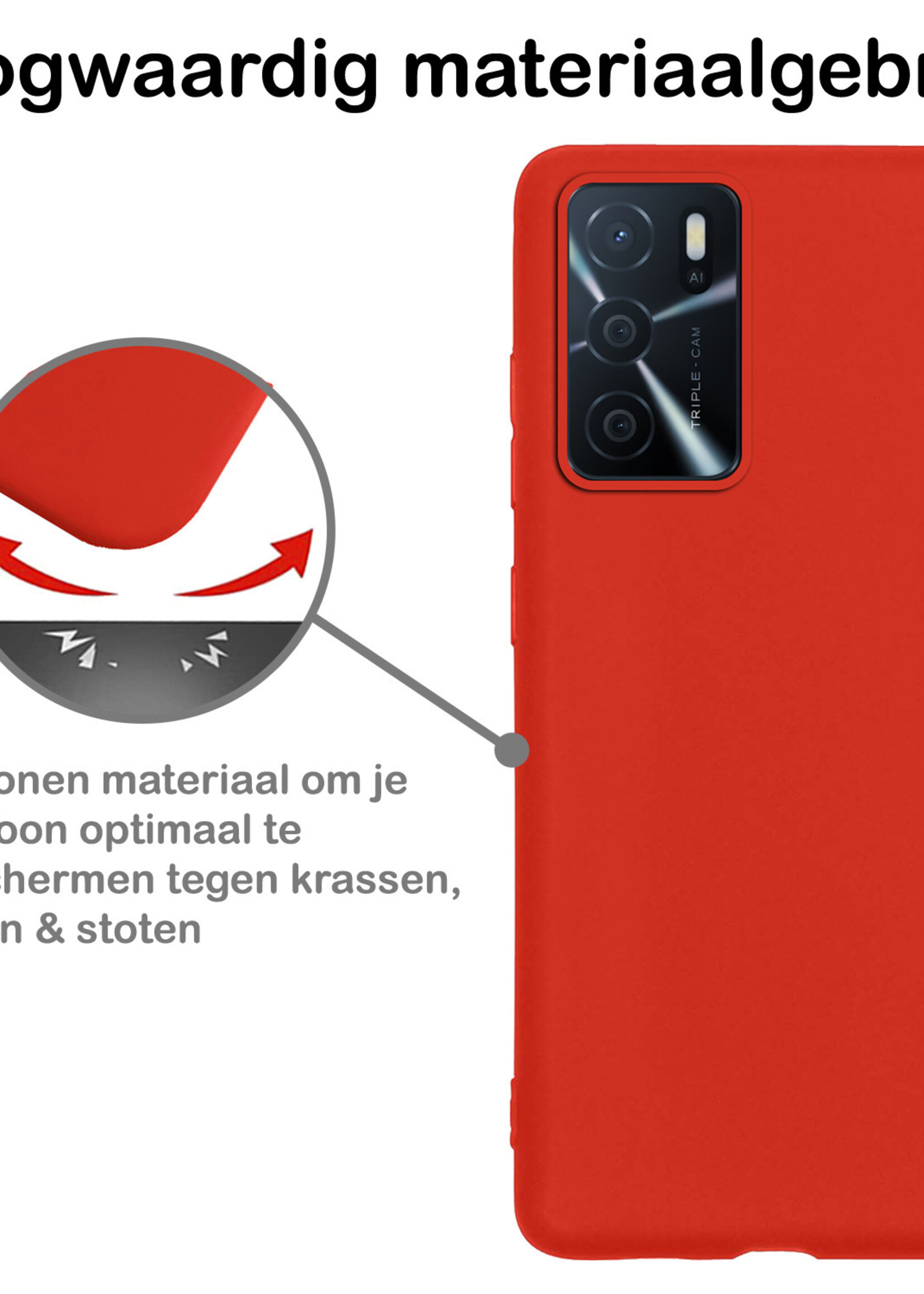 BTH Hoesje Geschikt voor OPPO A16s Hoesje Siliconen Case Hoes Met 2x Screenprotector - Hoes Geschikt voor OPPO A16s Hoes Cover Case - Rood