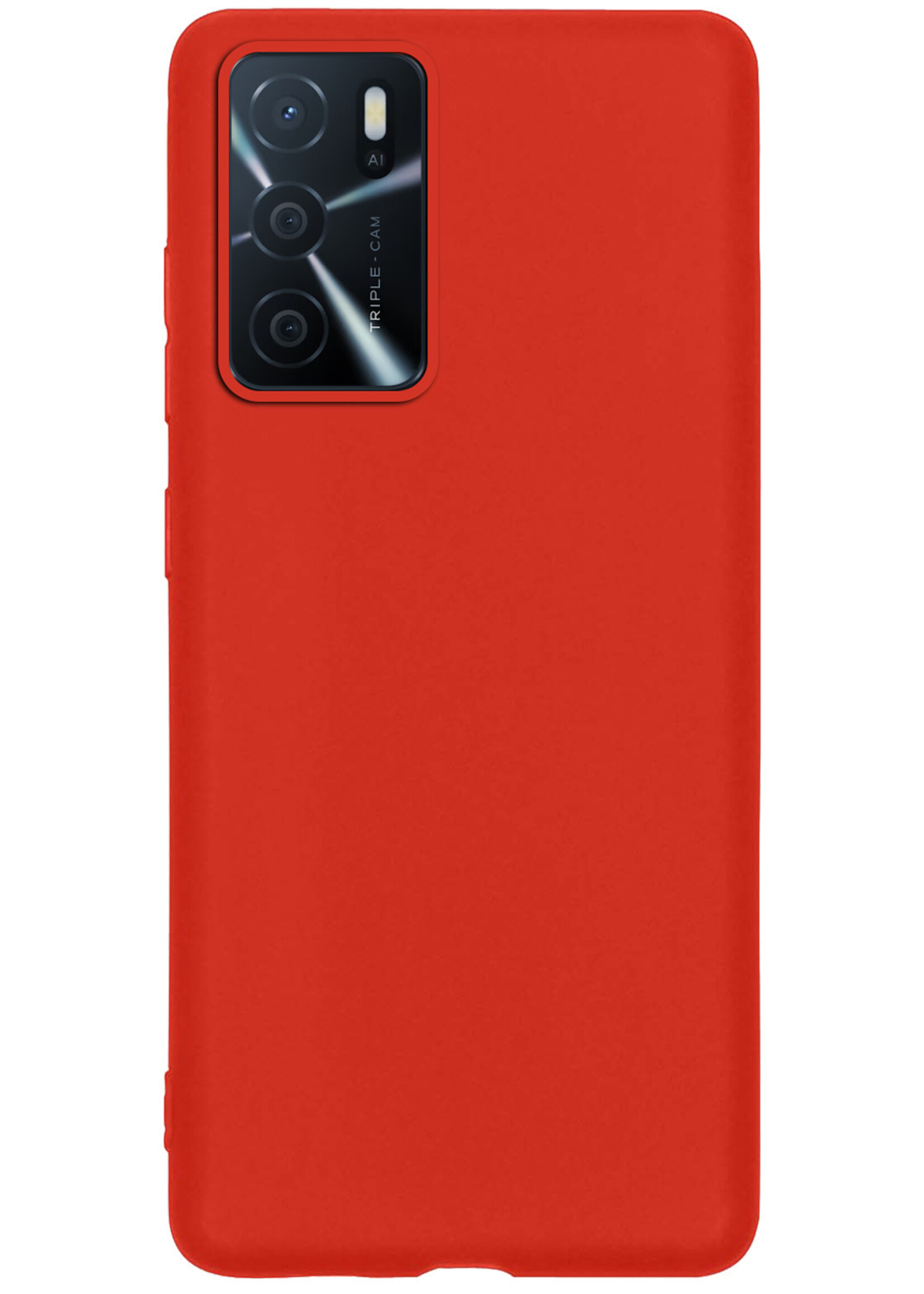 BTH Hoesje Geschikt voor OPPO A16s Hoesje Siliconen Case Hoes Met 2x Screenprotector - Hoes Geschikt voor OPPO A16s Hoes Cover Case - Rood