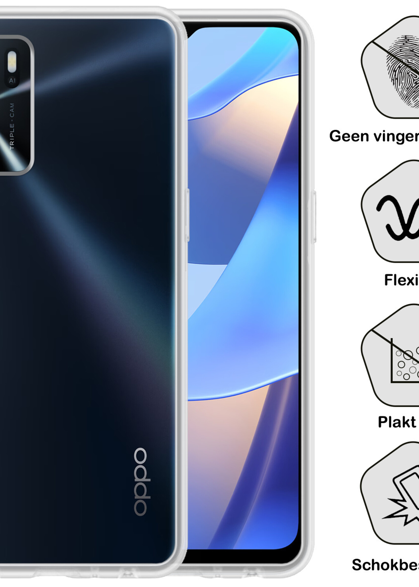 BTH Hoesje Geschikt voor OPPO A16s Hoesje Siliconen Case Hoes Met 2x Screenprotector - Hoes Geschikt voor OPPO A16s Hoes Cover Case - Transparant