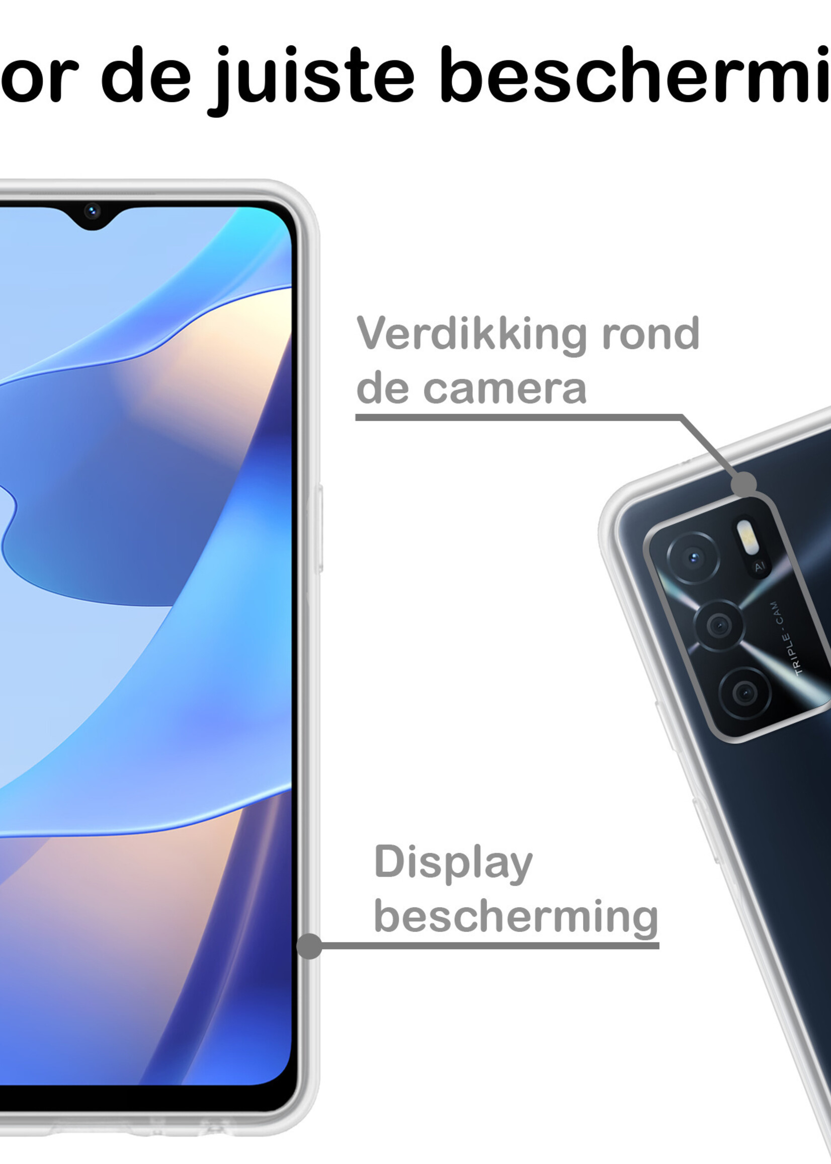 BTH Hoesje Geschikt voor OPPO A16s Hoesje Siliconen Case Hoes Met 2x Screenprotector - Hoes Geschikt voor OPPO A16s Hoes Cover Case - Transparant