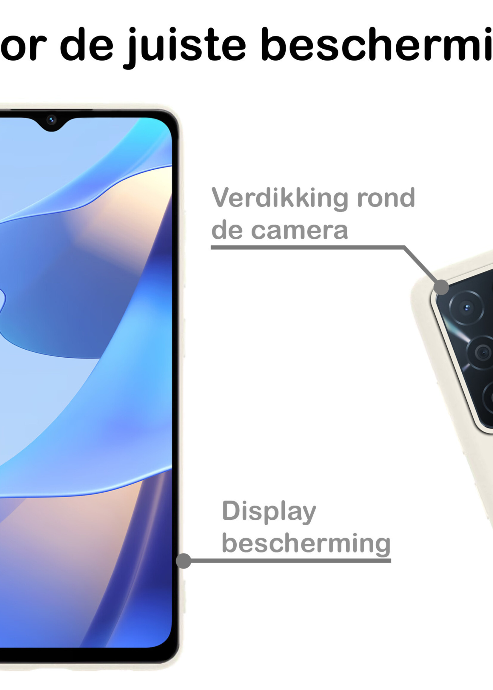 BTH Hoesje Geschikt voor OPPO A16s Hoesje Siliconen Case Hoes Met 2x Screenprotector - Hoes Geschikt voor OPPO A16s Hoes Cover Case - Wit