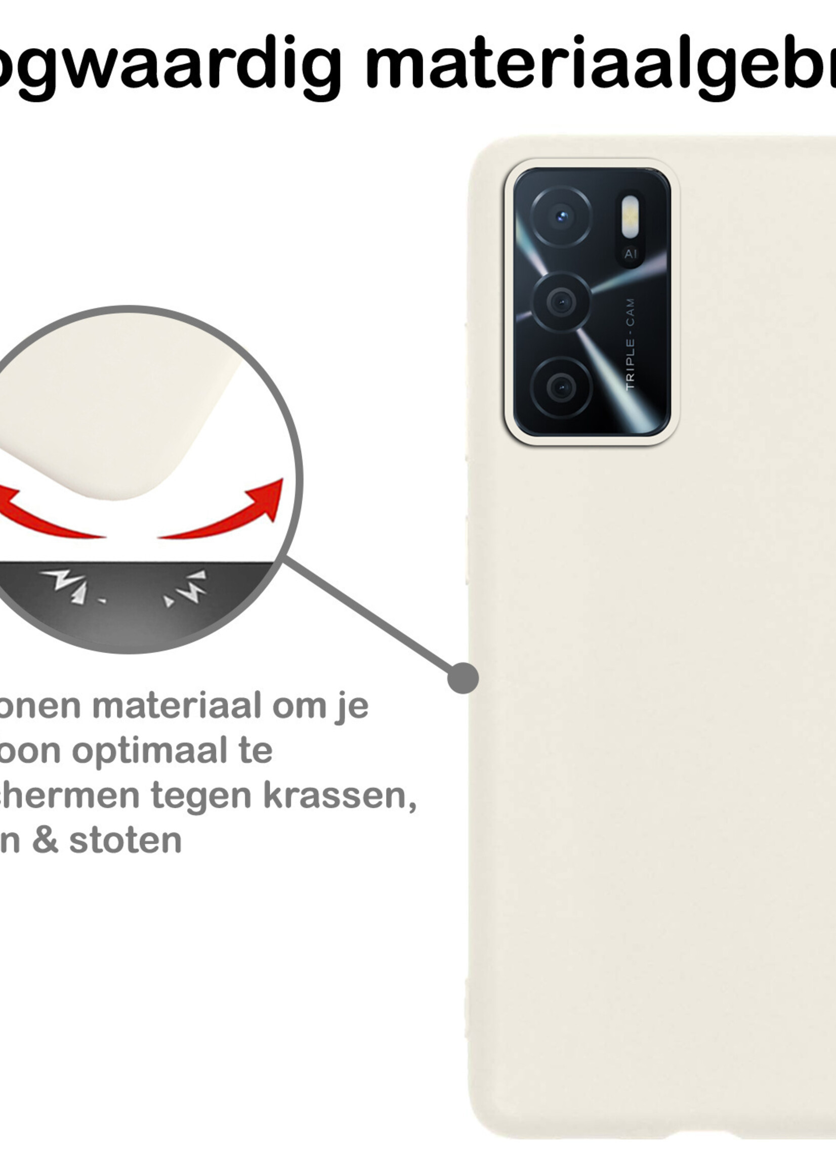 BTH Hoesje Geschikt voor OPPO A16s Hoesje Siliconen Case Hoes Met 2x Screenprotector - Hoes Geschikt voor OPPO A16s Hoes Cover Case - Wit