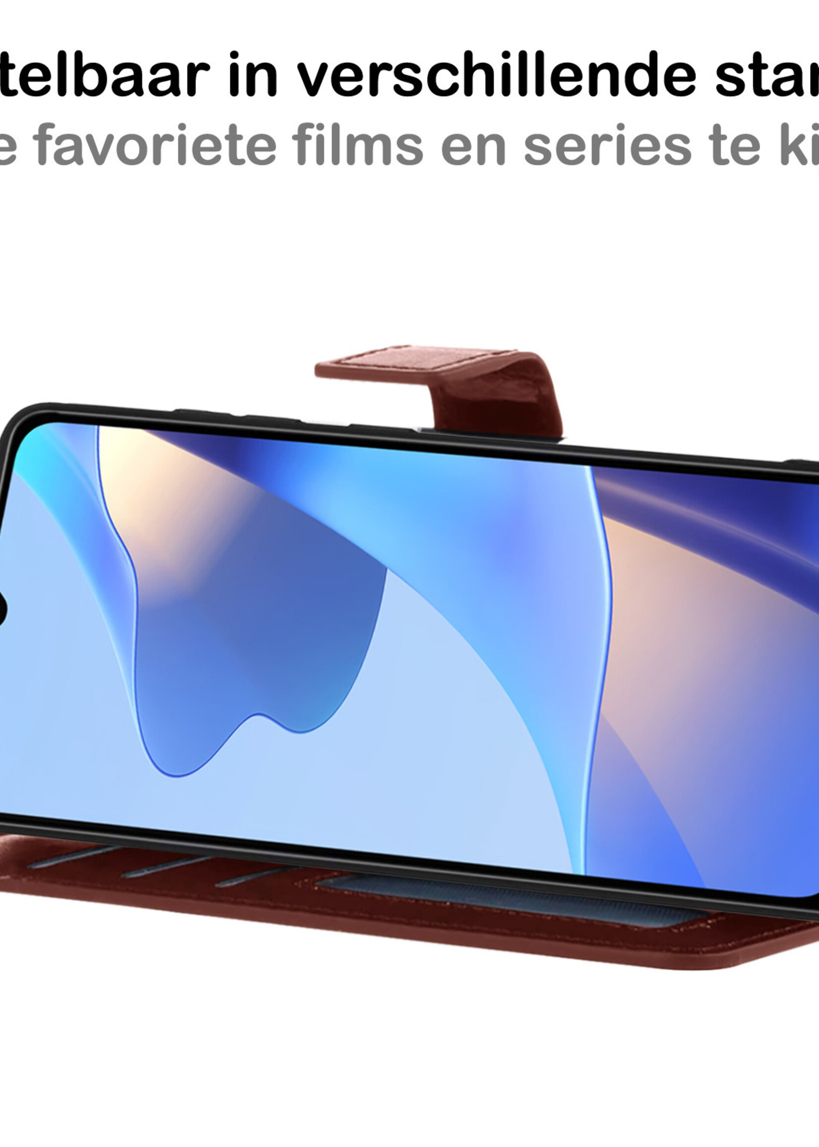 BTH Hoesje Geschikt voor OPPO A16s Hoesje Book Case Hoes Portemonnee Cover Walletcase Met Screenprotector - Hoes Geschikt voor OPPO A16s Hoes Bookcase Hoesje - Bruin