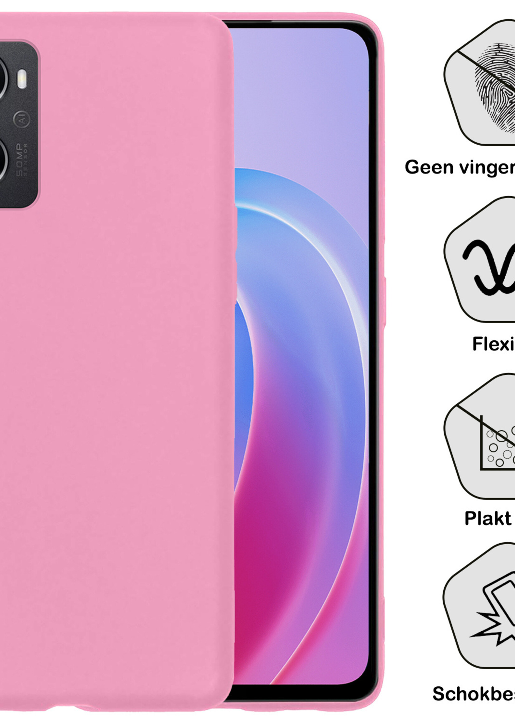 BTH OPPO A76 Hoesje Siliconen Case Cover - OPPO A76 Hoesje Cover Hoes Siliconen - Licht Roze