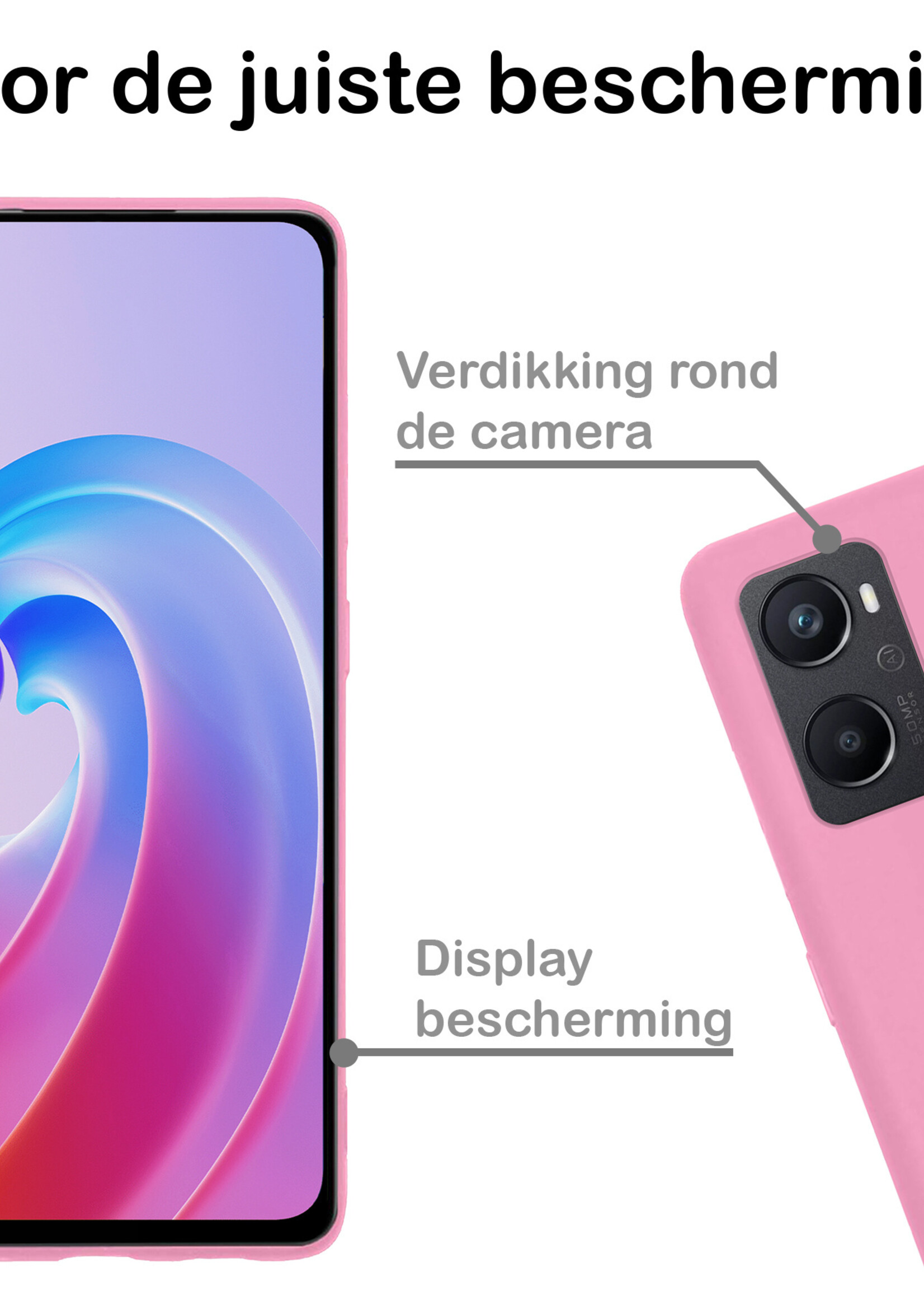 BTH OPPO A76 Hoesje Siliconen Case Cover - OPPO A76 Hoesje Cover Hoes Siliconen - Licht Roze