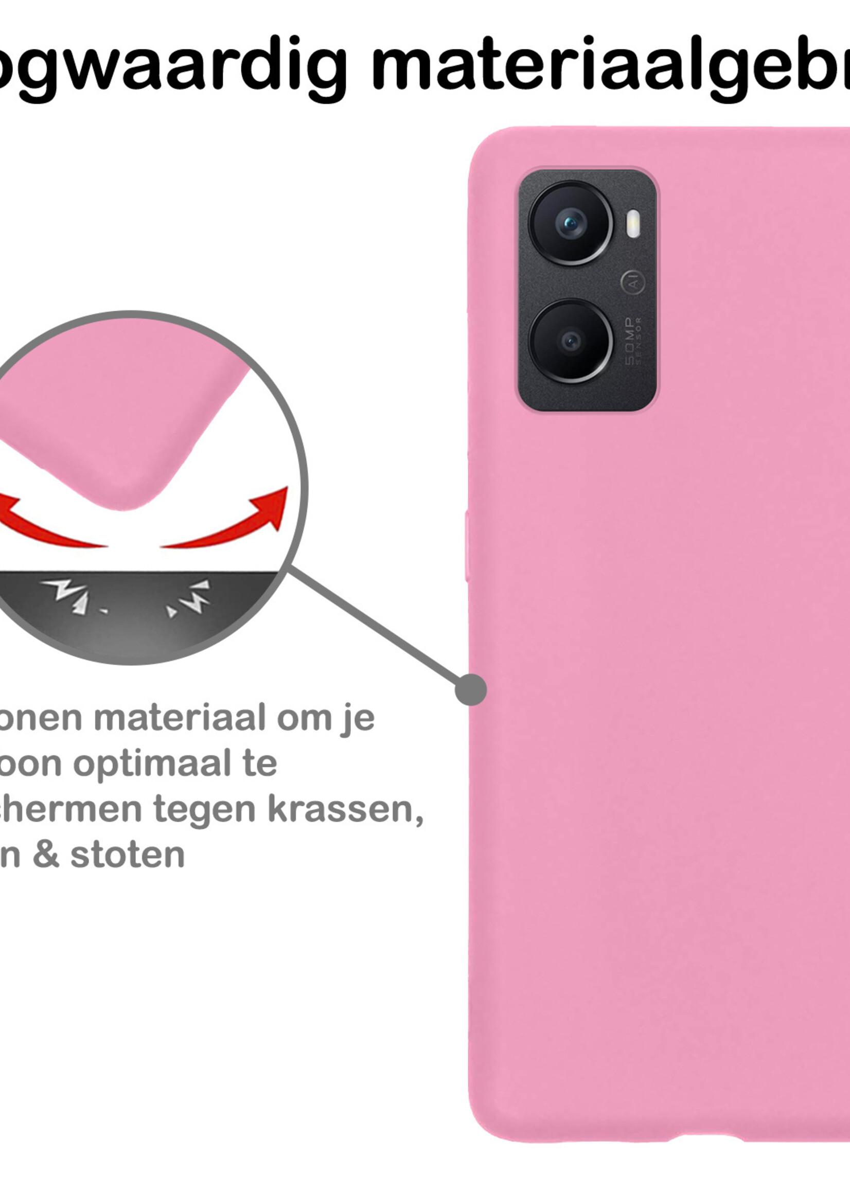 BTH OPPO A76 Hoesje Siliconen Case Cover - OPPO A76 Hoesje Cover Hoes Siliconen - Licht Roze