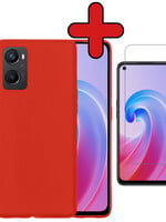 BTH BTH OPPO A76 Hoesje Siliconen Met Screenprotector - Rood