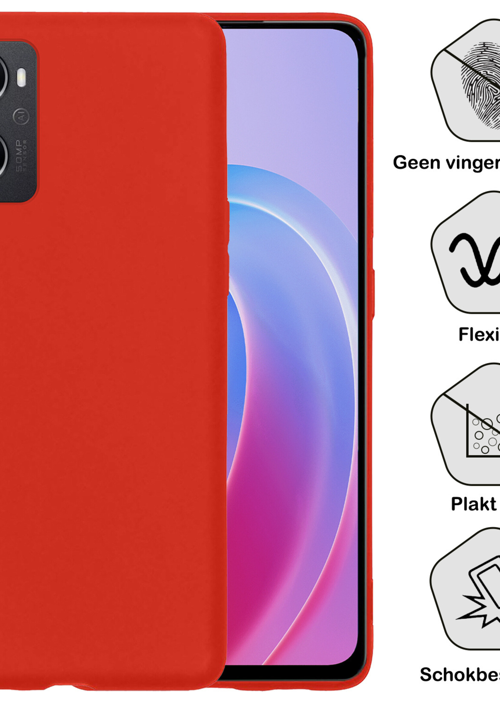 BTH Hoesje Geschikt voor OPPO A76 Hoesje Siliconen Case Hoes Met Screenprotector - Hoes Geschikt voor OPPO A76 Hoes Cover Case - Rood