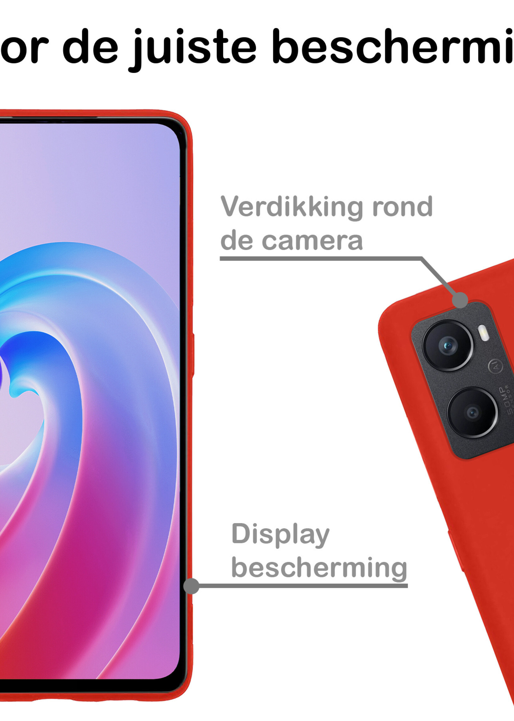 BTH Hoesje Geschikt voor OPPO A76 Hoesje Siliconen Case Hoes Met Screenprotector - Hoes Geschikt voor OPPO A76 Hoes Cover Case - Rood