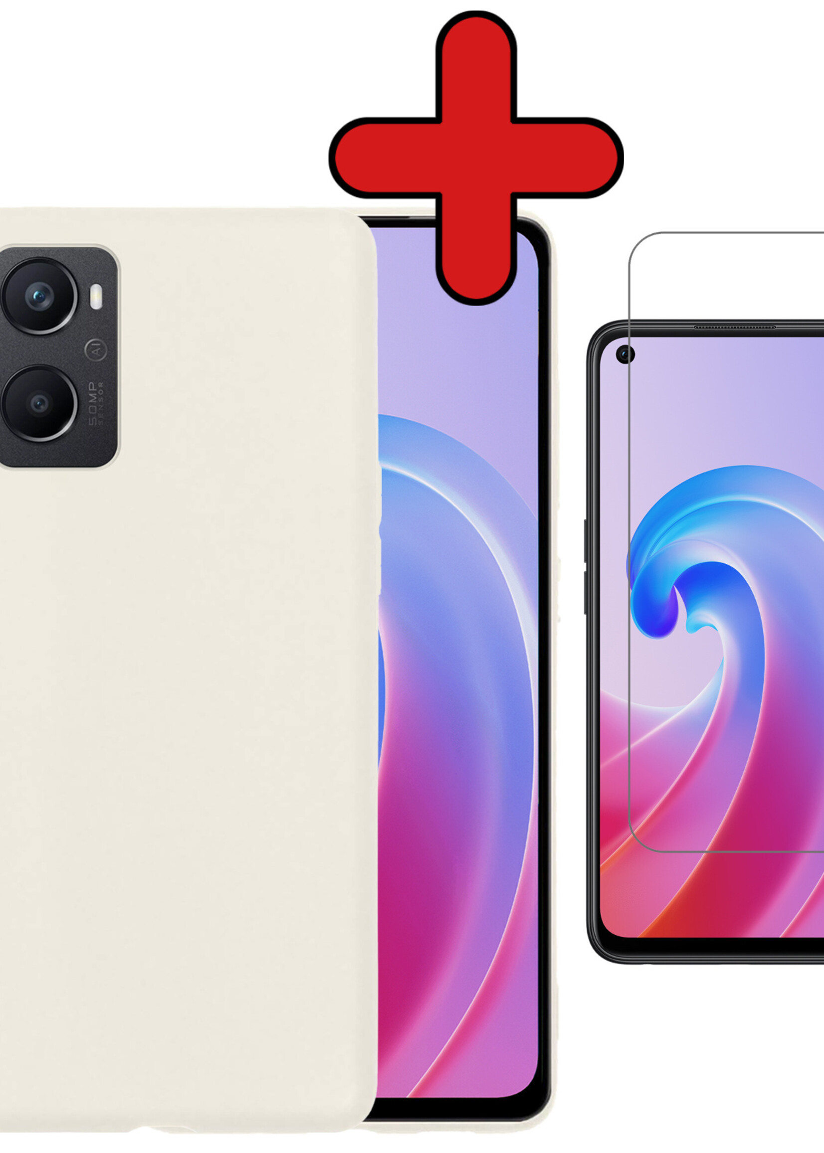 BTH Hoesje Geschikt voor OPPO A76 Hoesje Siliconen Case Hoes Met Screenprotector - Hoes Geschikt voor OPPO A76 Hoes Cover Case - Wit
