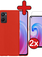 BTH BTH OPPO A76 Hoesje Siliconen Met 2x Screenprotector - Rood