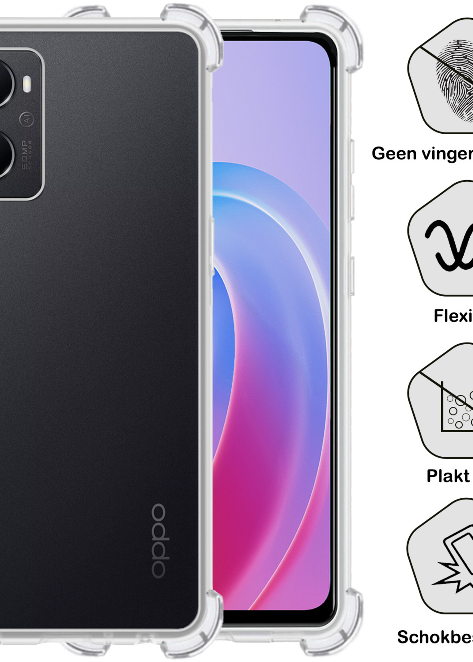 BTH Hoesje Geschikt voor OPPO A96 Hoesje Siliconen Shock Proof Case Hoes - Hoes Geschikt voor OPPO A96 Hoes Cover Case Shockproof - Transparant - 2 PACK