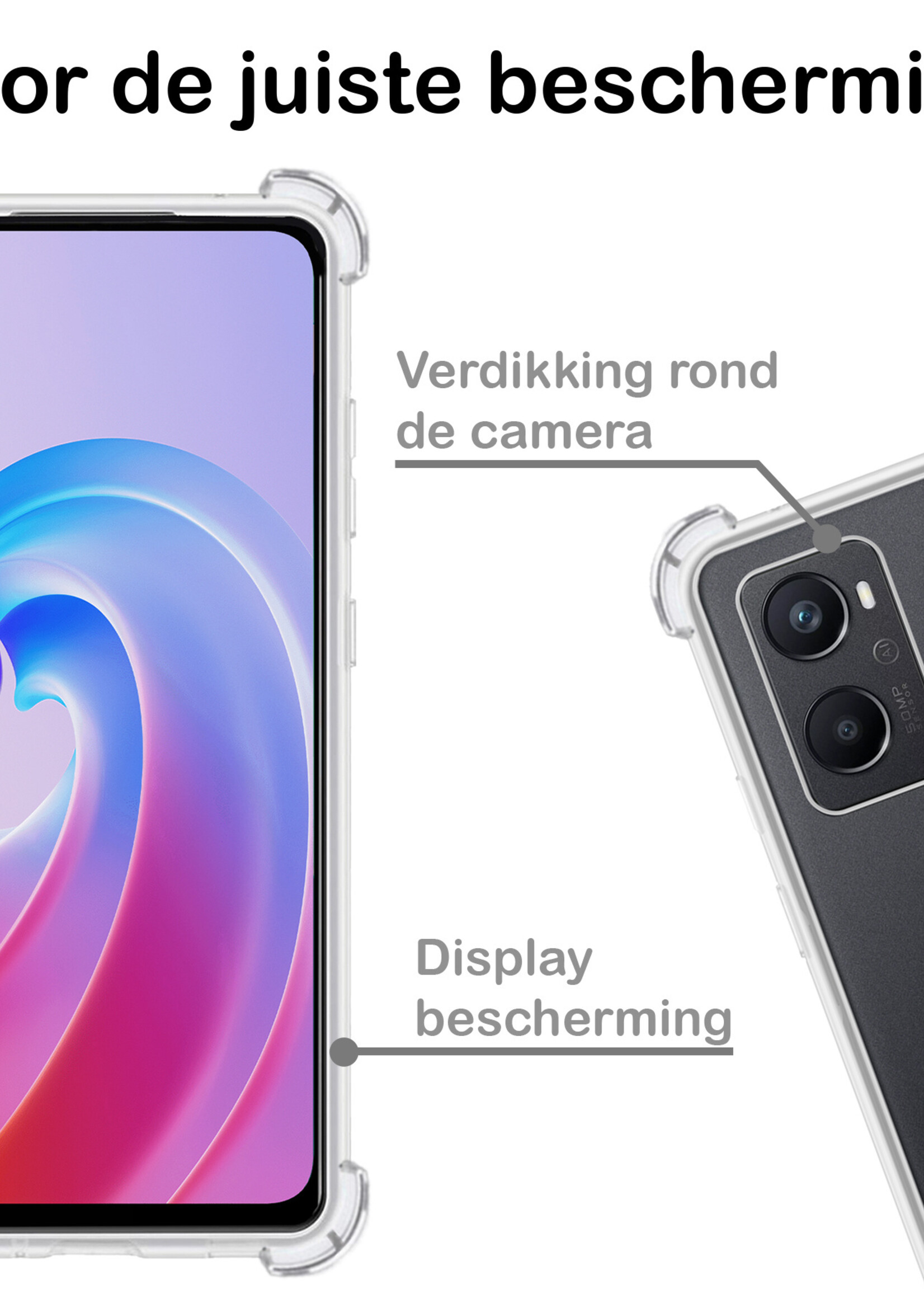 BTH Hoesje Geschikt voor OPPO A96 Hoesje Siliconen Shock Proof Case Hoes - Hoes Geschikt voor OPPO A96 Hoes Cover Case Shockproof - Transparant - 2 PACK