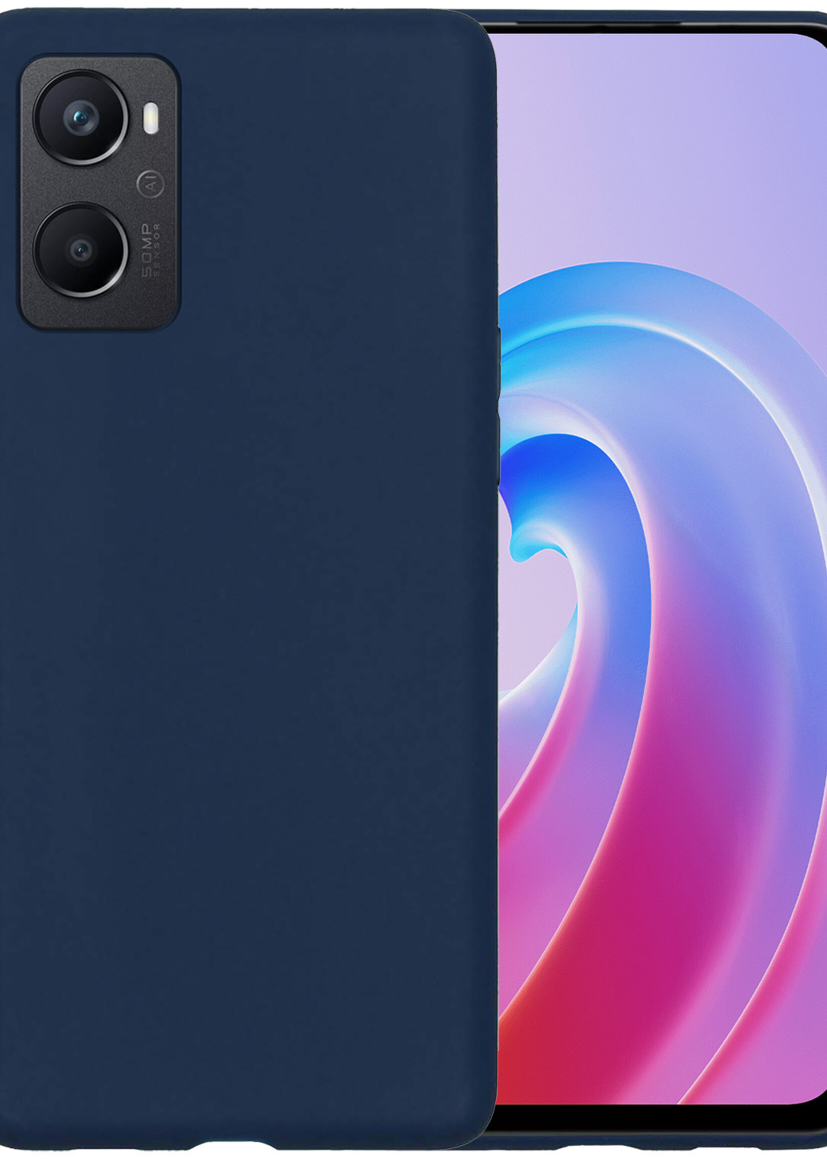 BTH OPPO A96 Hoesje Siliconen Case Cover - OPPO A96 Hoesje Cover Hoes Siliconen - Donker Blauw